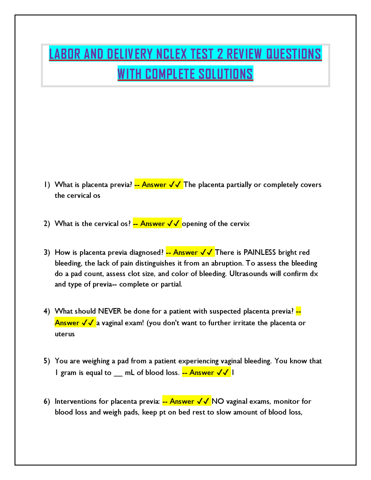 Labor and Delivery Complications: NCLEX Review Questions and Answers ...