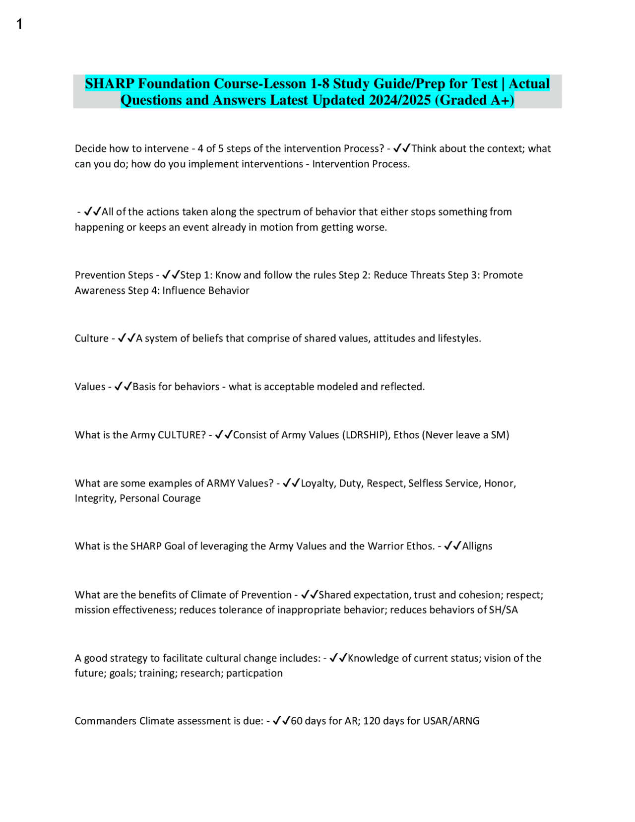 SHARP Foundation Course-Lesson 1-8 Study Guide/Prep for Test | Actual ...