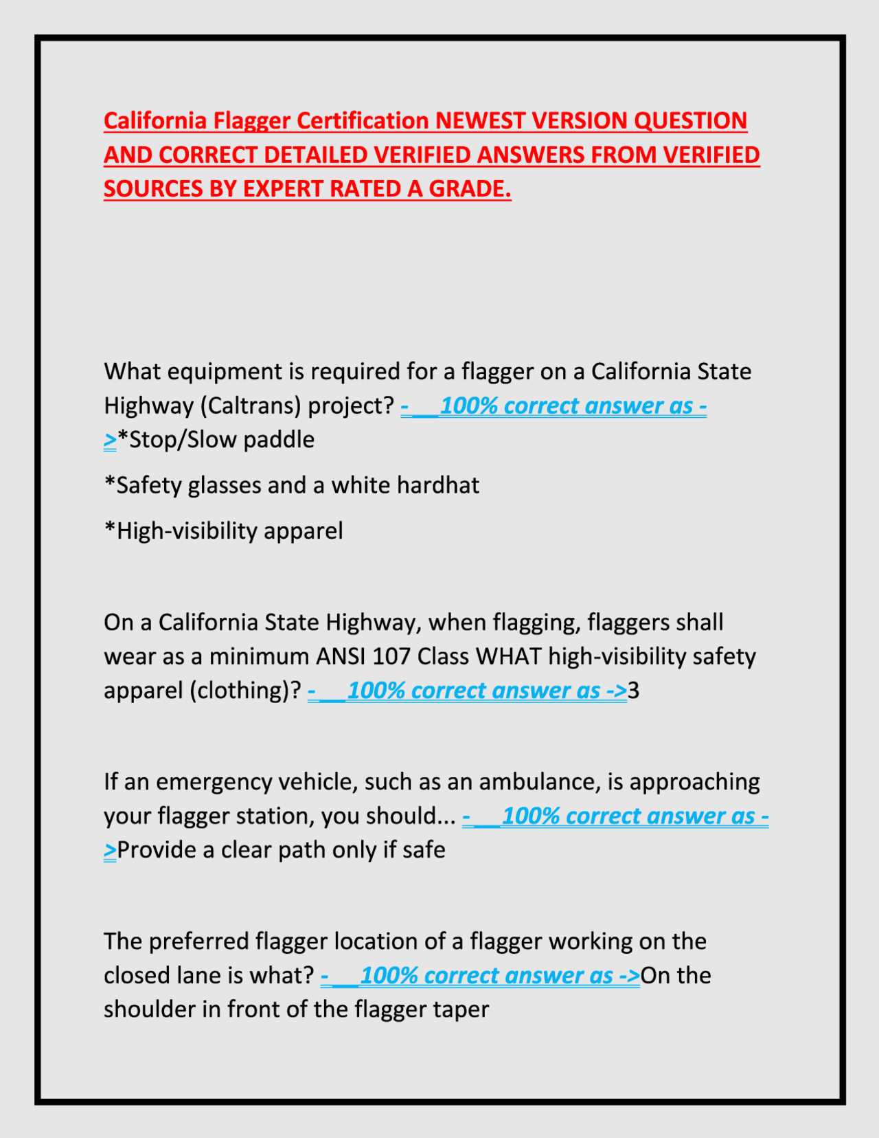 California flagger certification newest version question and correct ...
