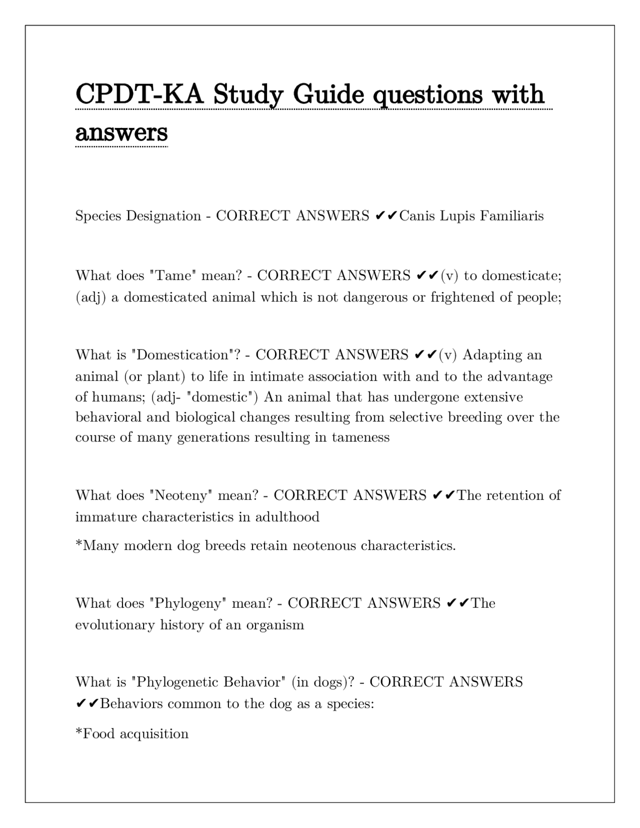 CPDT-KA Study Guide questions with answers | Exams Training and ...