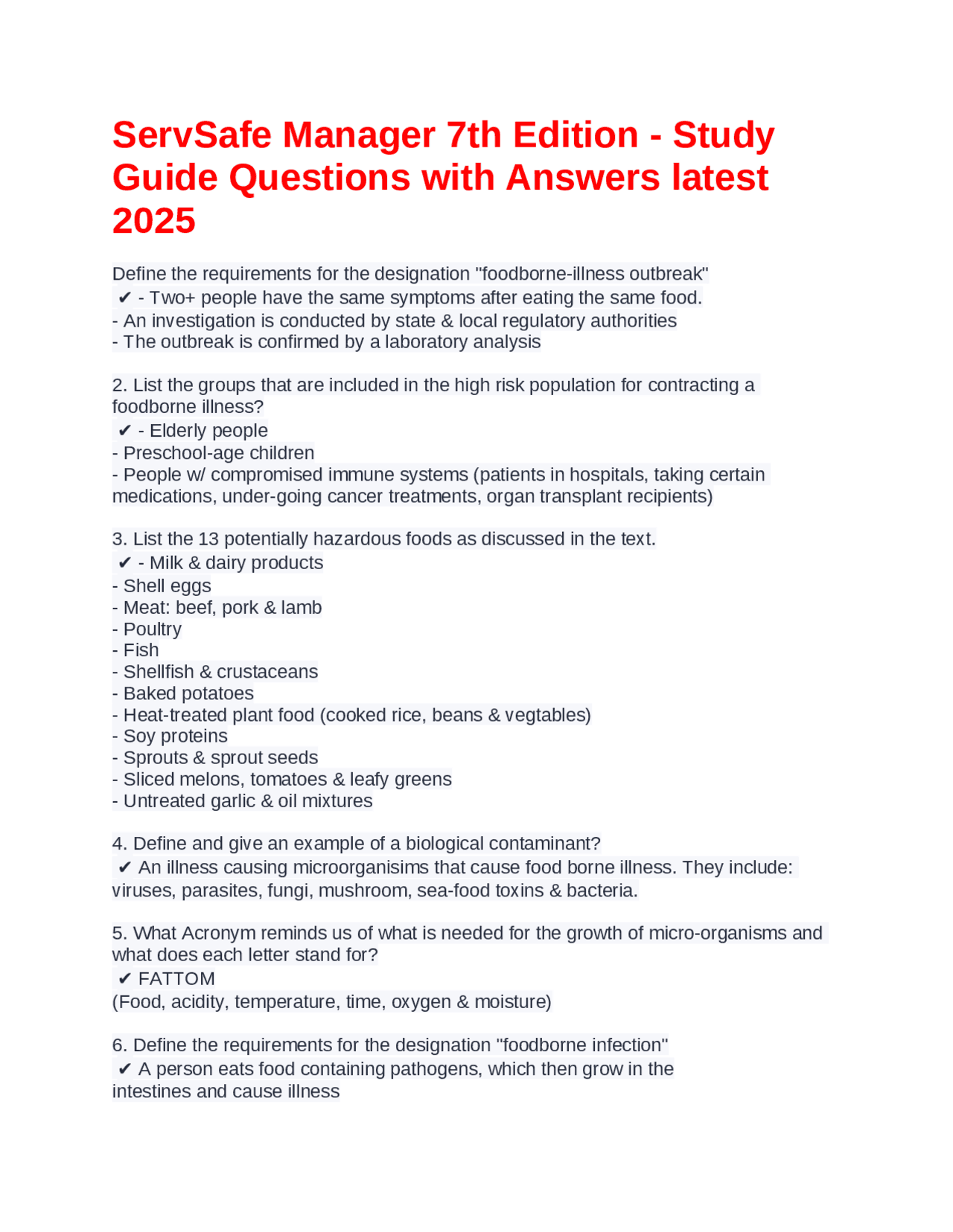 ServSafe Manager 7th Edition Exam Prep: Food Safety Study Guide 2025 ...