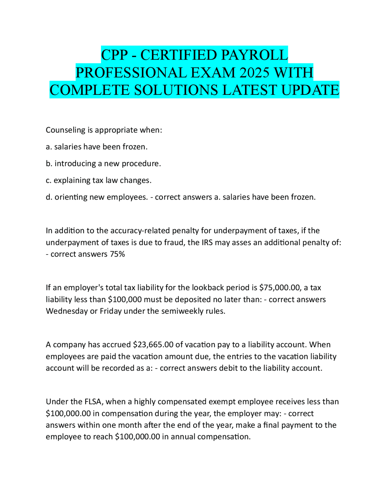 CPP Exam 2025: Complete Solutions and Latest Updates | Exams Nursing ...