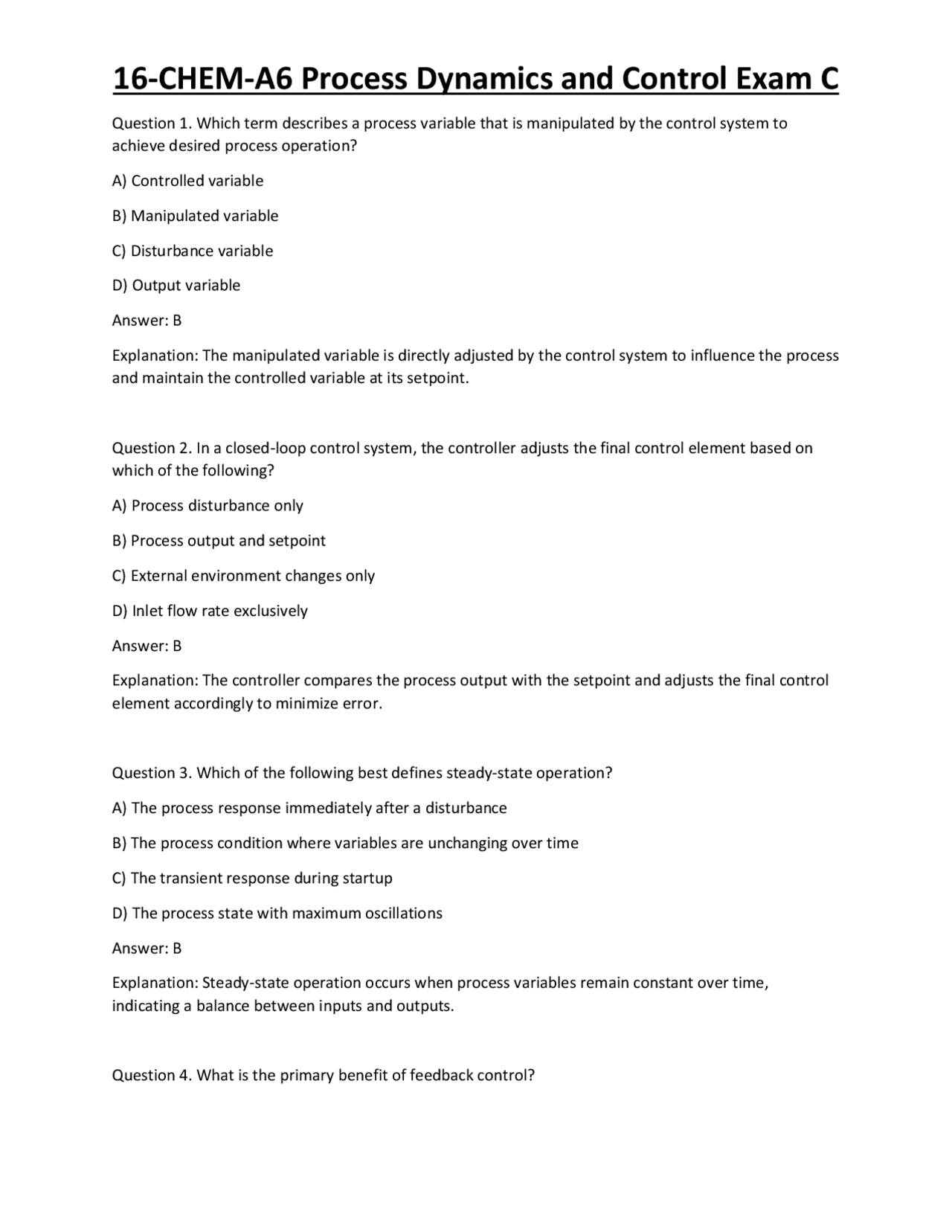 16-CHEM-A6 Process Dynamics and Control Exam C | Exams Technology | Docsity