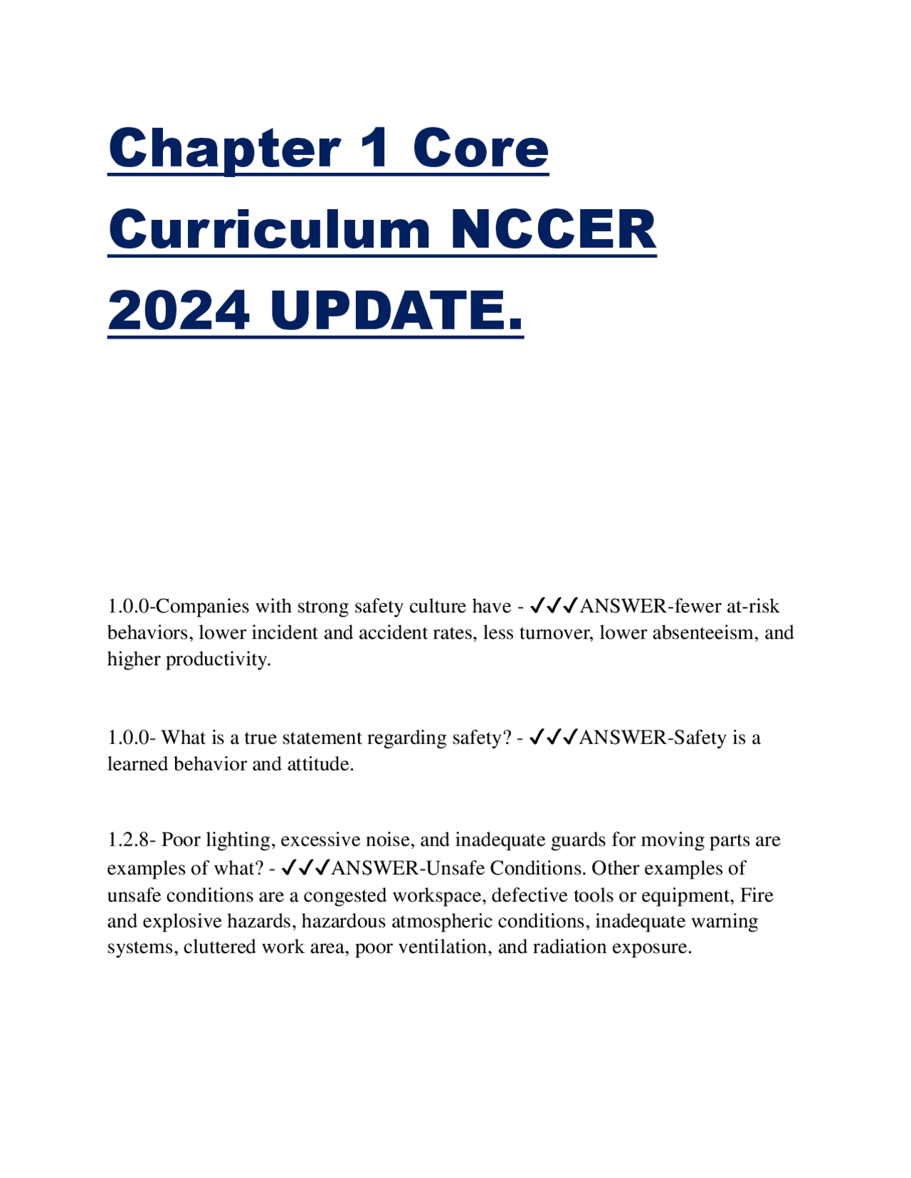 Chapter 1 Core Curriculum NCCER 2024 UPDATE. Exams Construction Docsity