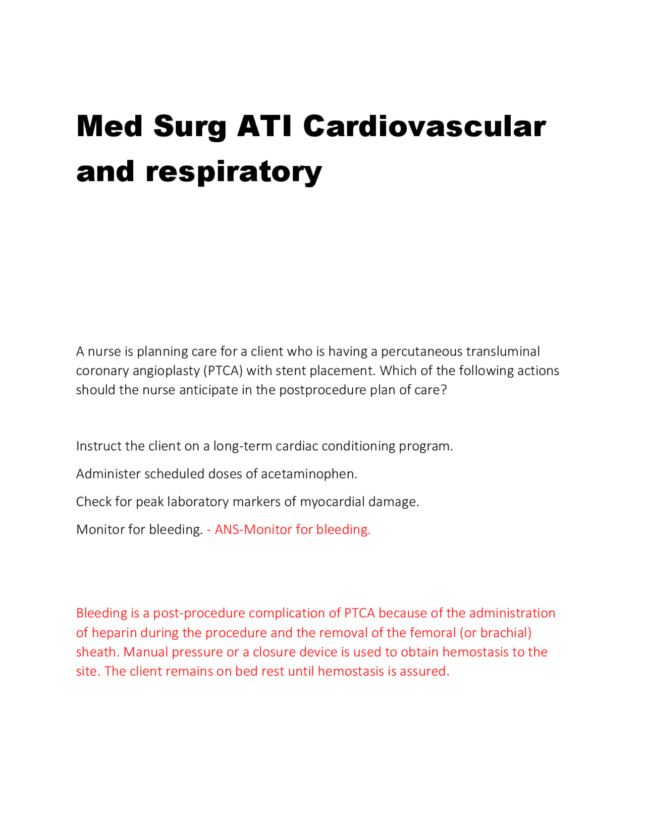 Med Surg ATI Cardiovascular and respiratory | Exams Nursing | Docsity