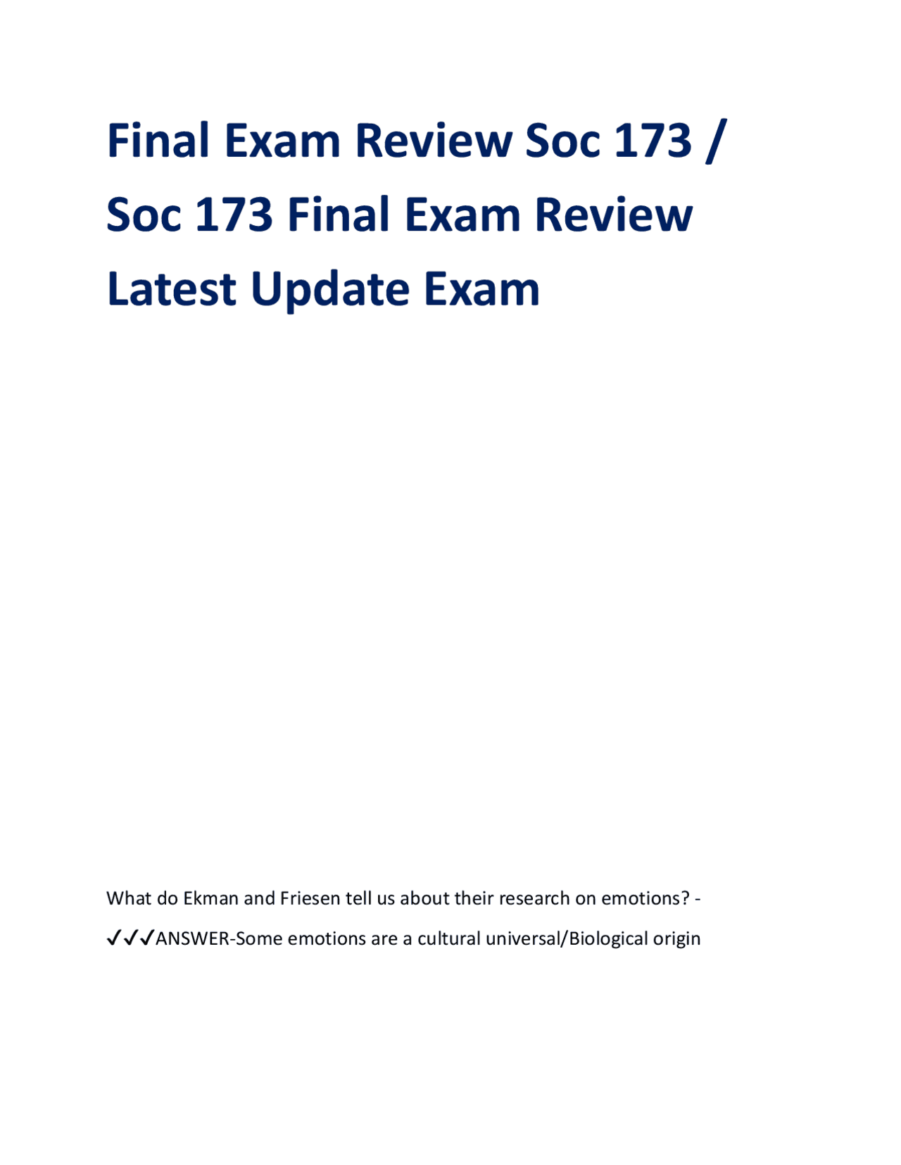 Final Exam Review Soc 173 / Soc 173 Final Exam Review Latest Update ...