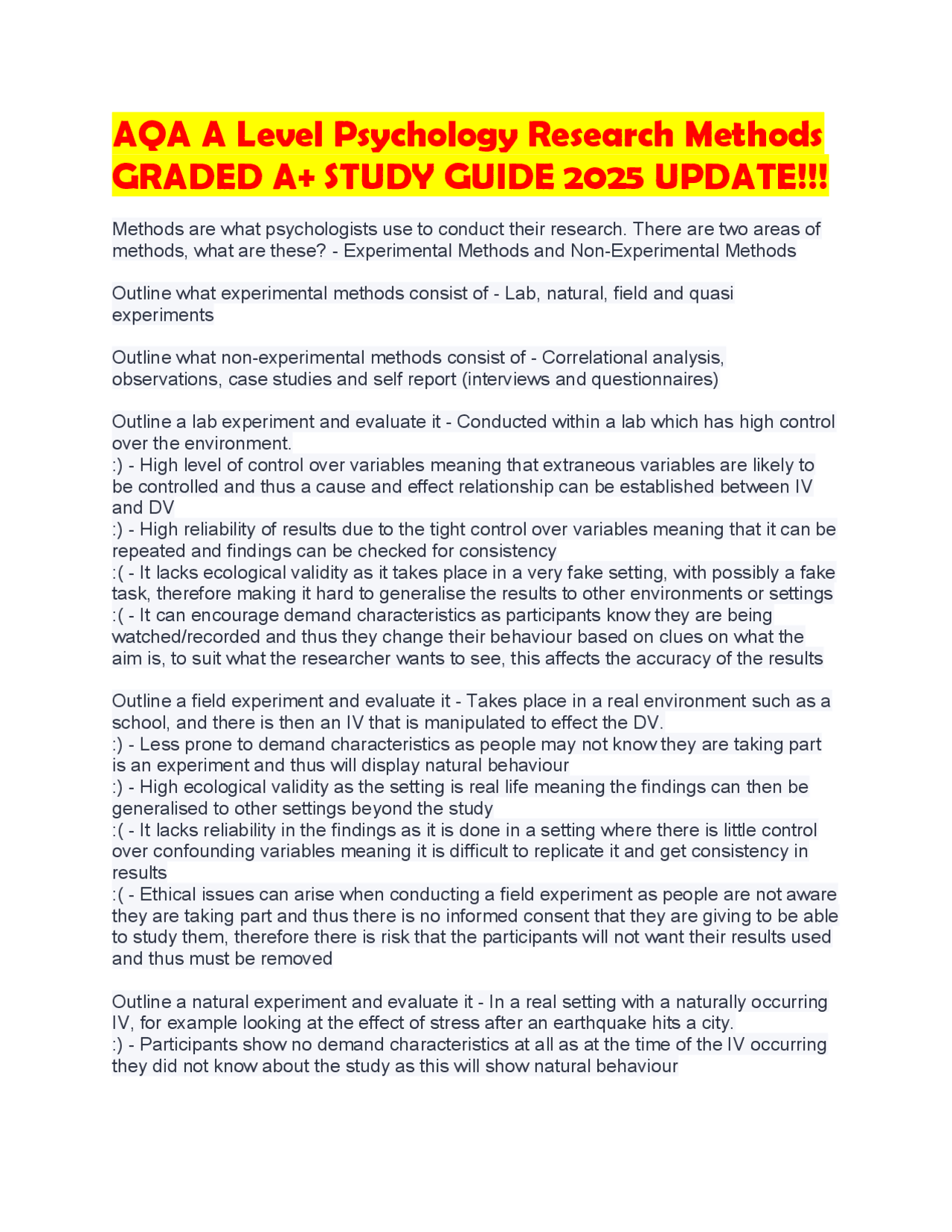 AQA A Level Psychology – Research Methods – AQA – UK – 2025 – Complete ...
