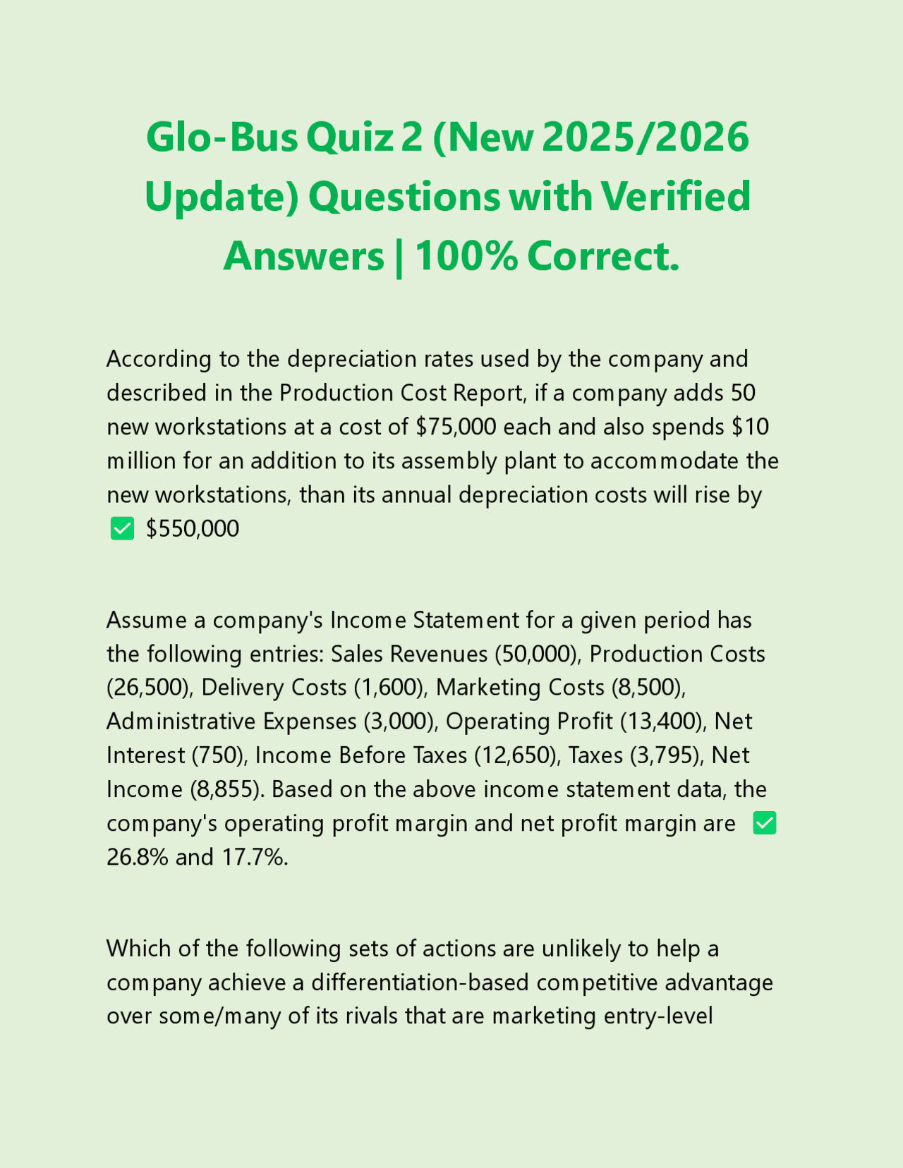 Glo-Bus Quiz 2 (New 2025/2026 Update) Questions with Verified Answers ...