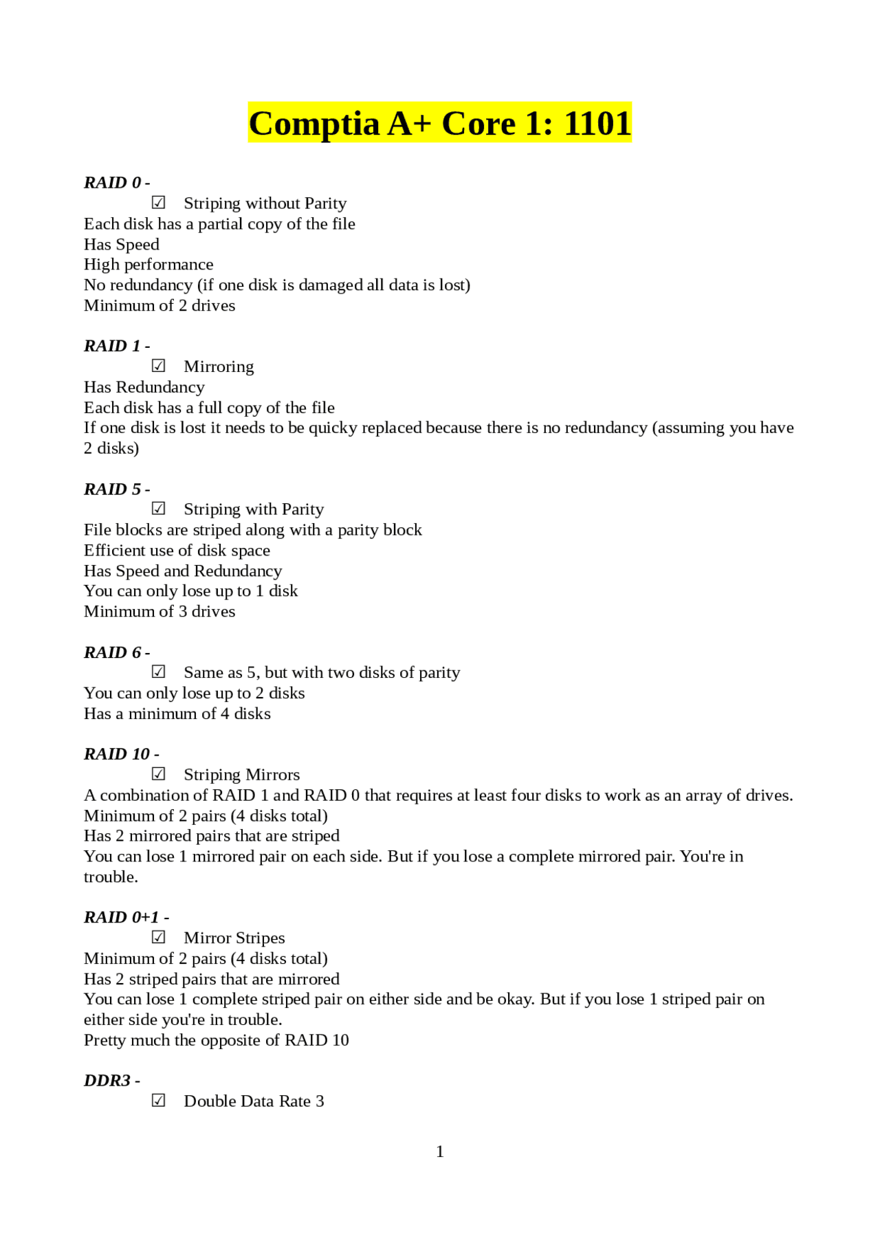CompTIA A+ Core 1 (1101) Exam Study Notes: Hardware and Networking ...