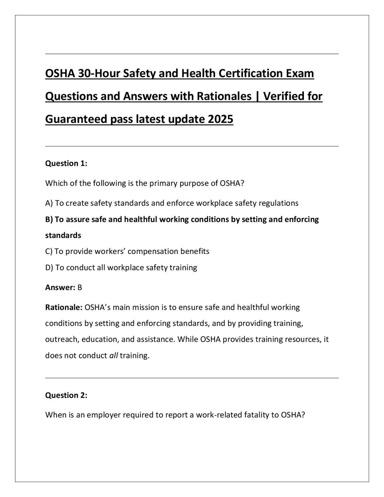 Osha Testing OSHA 30-Hour Safety Certification Exam Q&A (2025) | Exams Nursing | Docsity