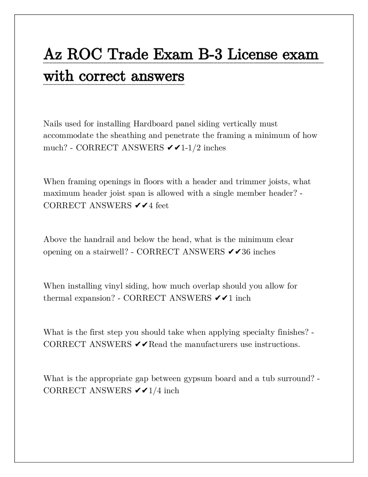 Az ROC Trade Exam B-3 License exam with correct answers | Exams Trade ...
