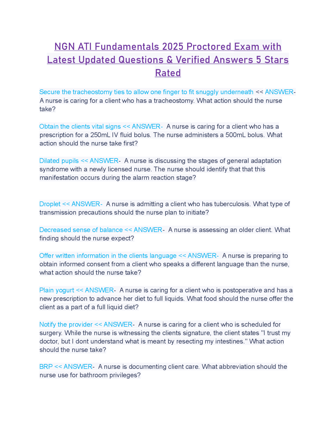 NGN ATI Fundamentals 2025 Proctored Exam with Latest Updated Questions ...