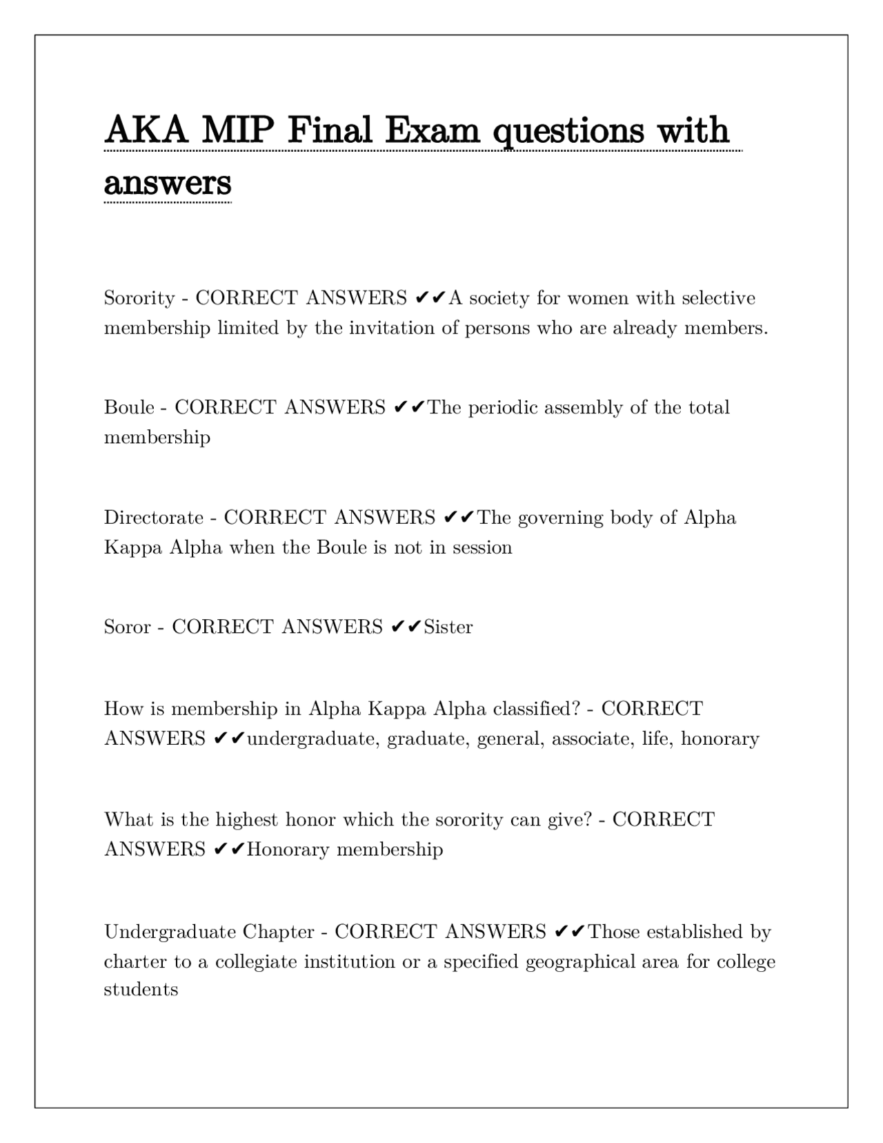 Alpha Kappa Alpha (AKA) Sorority Exam Prep: Questions and Answers ...