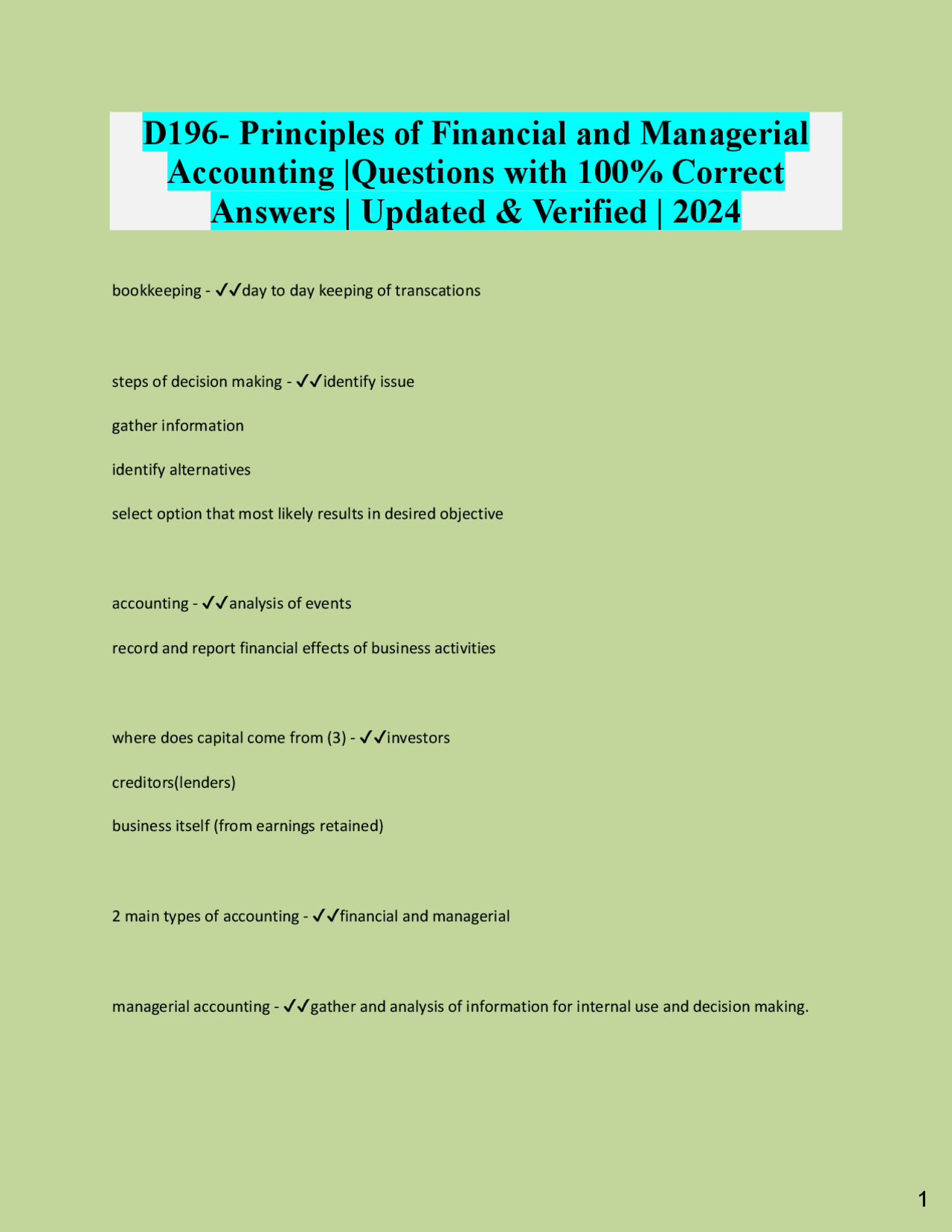 D196- Principles of Financial and Managerial Accounting |Questions with ...