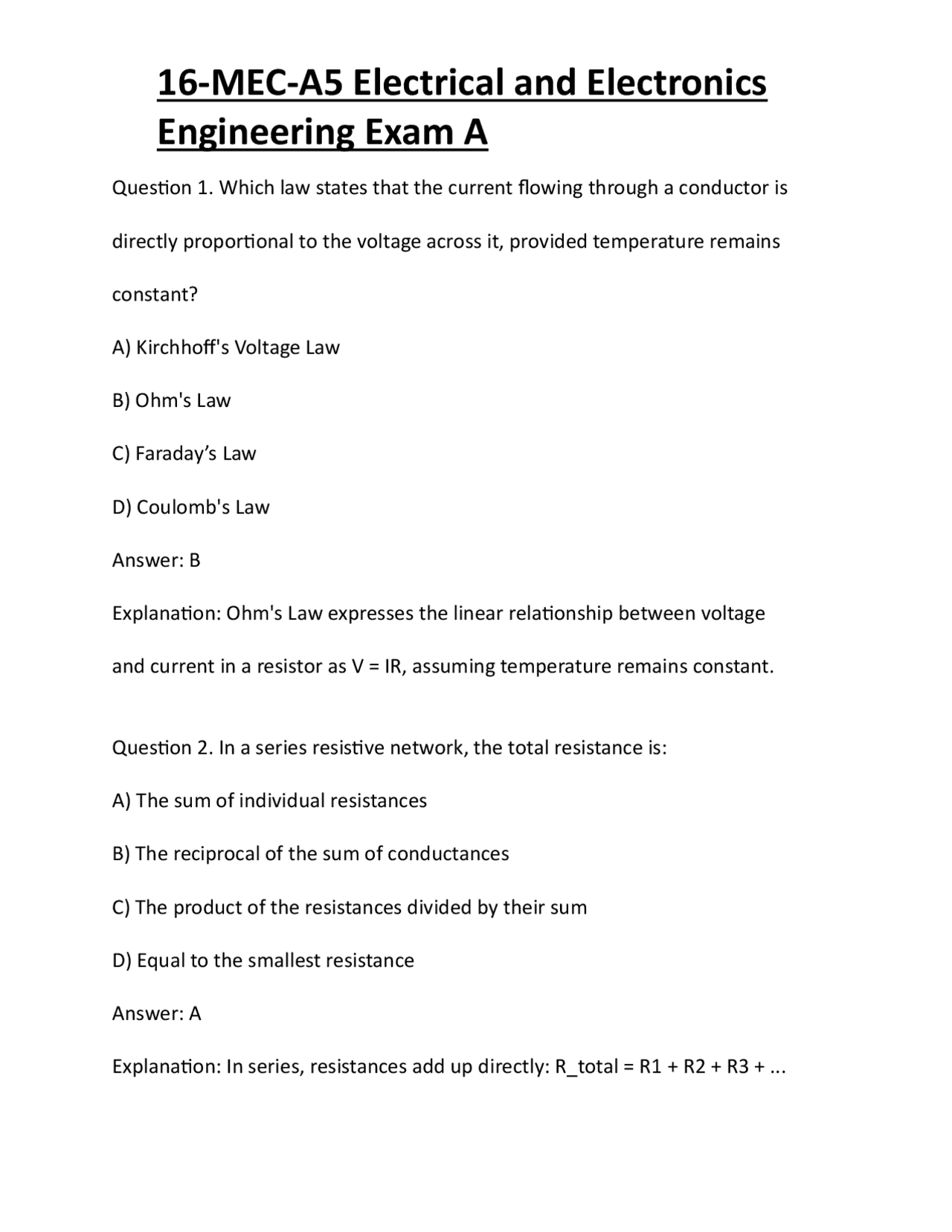 16-MEC-A5 Electrical and Electronics Engineering Exam A | Exams ...