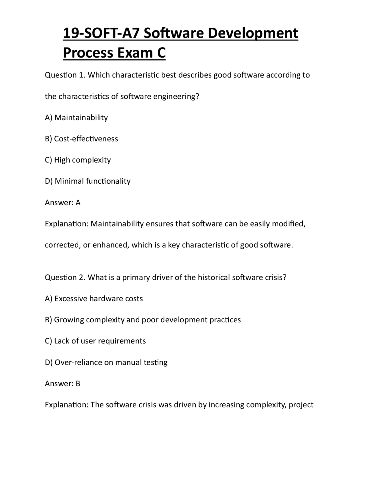 19-SOFT-A7 Software Development Process Exam C | Exams Technology | Docsity