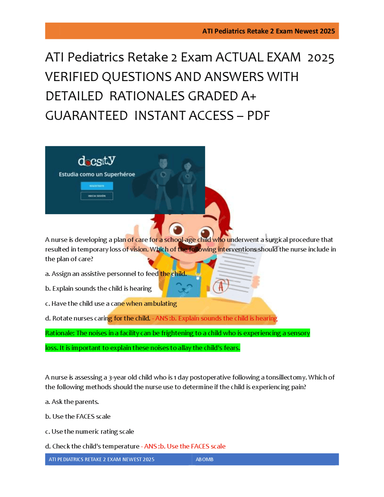 ATI Pediatrics Retake 2 Exam ACTUAL EXAM 2025 VERIFIED QUESTIONS AND ...
