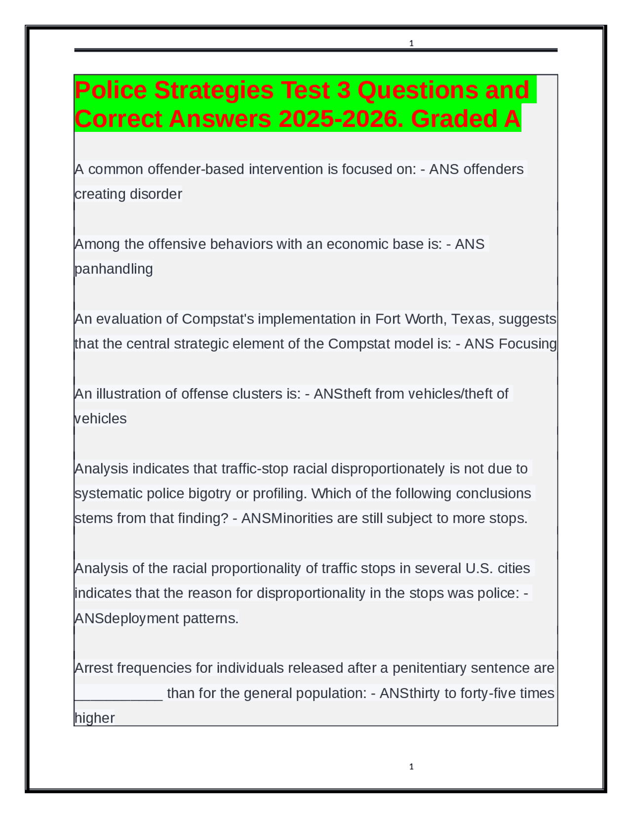 Police Strategies Test 3 Questions and Correct Answers 2025-2026 ...
