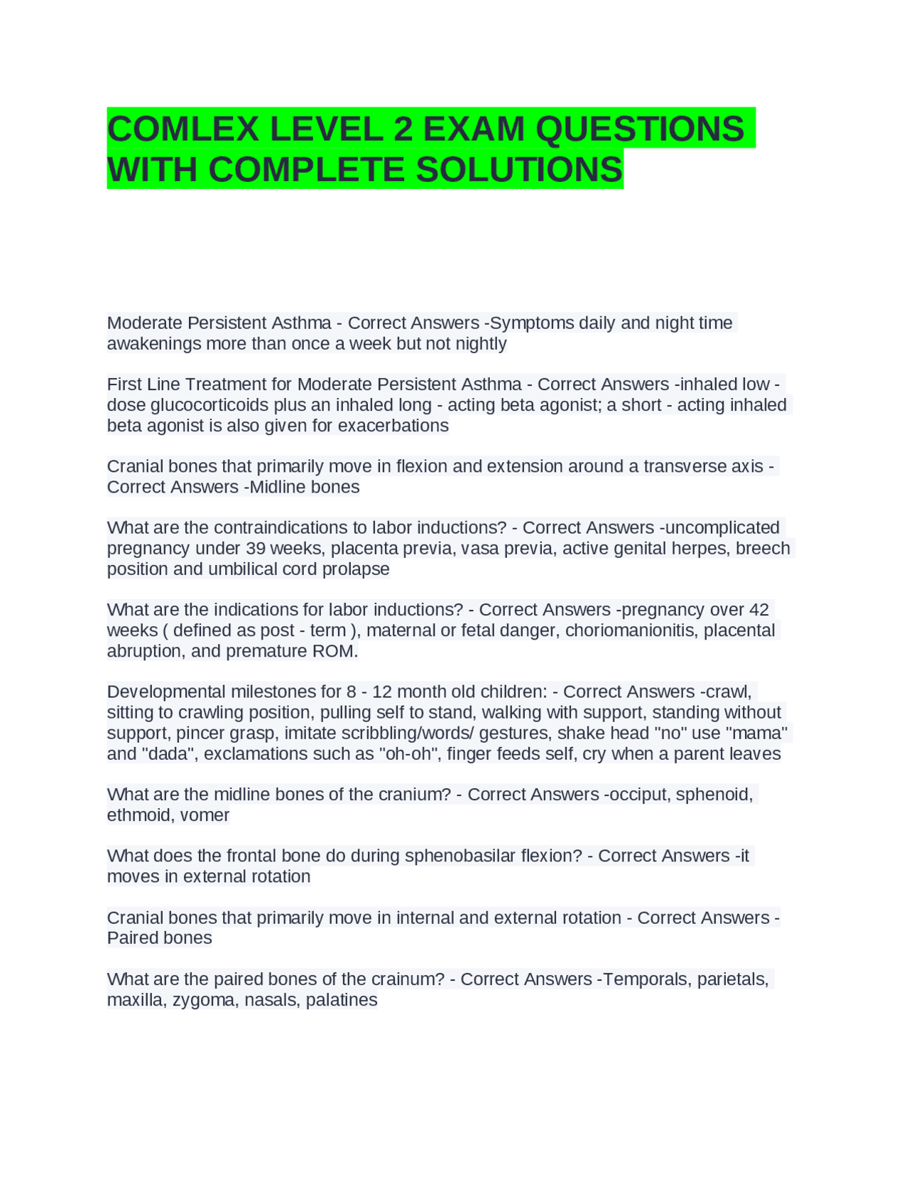 COMLEX LEVEL 2 EXAM QUESTIONS WITH COMPLETE SOLUTIONS | Exams Advanced ...