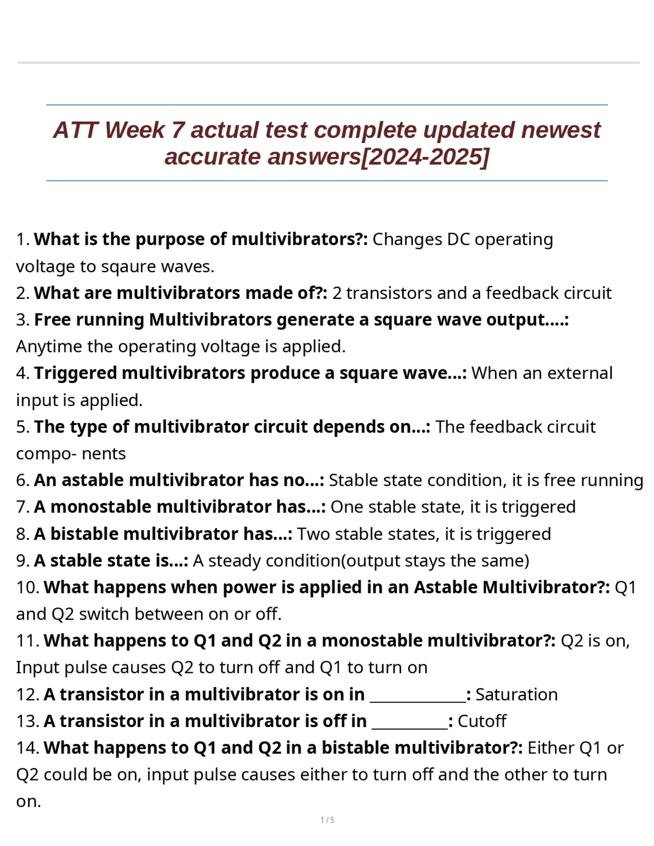 ATT Week 7 actual test complete updated newest accurate answers[2024 ...