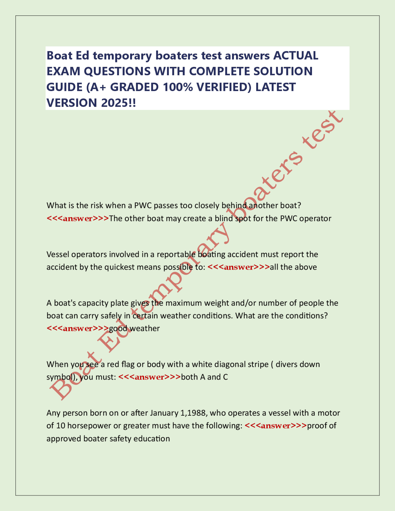 Boat Ed temporary boaters test answers ACTUAL EXAM QUESTIONS WITH ...