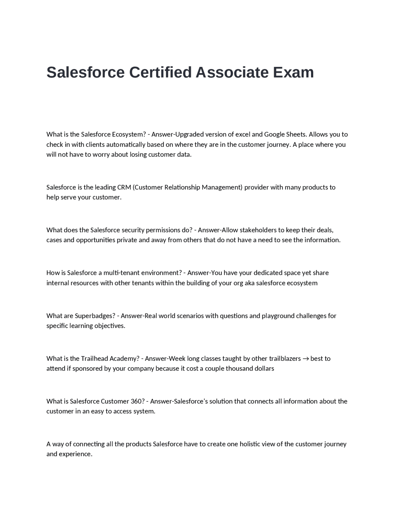 Salesforce Certified Associate Exam Questions and Answers Exams