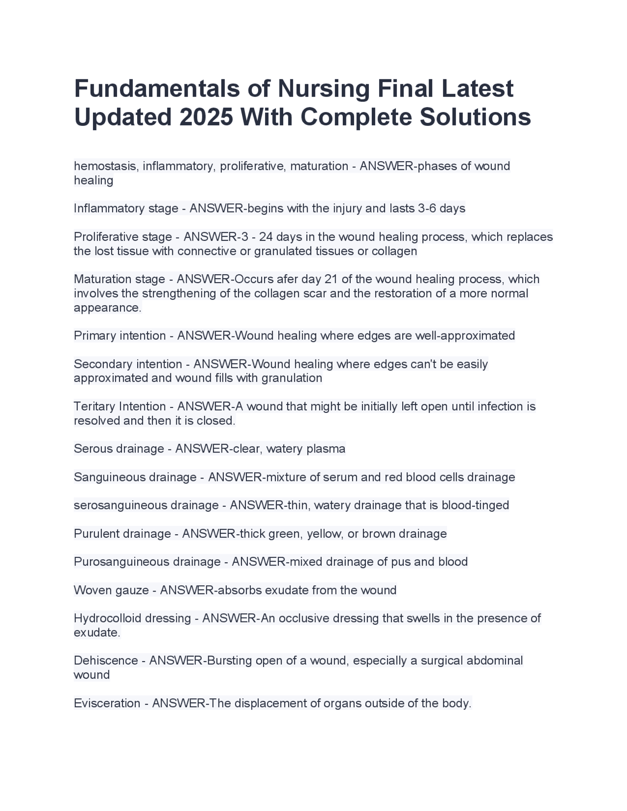 Fundamentals of Nursing Final Latest Updated 2025 With Complete ...