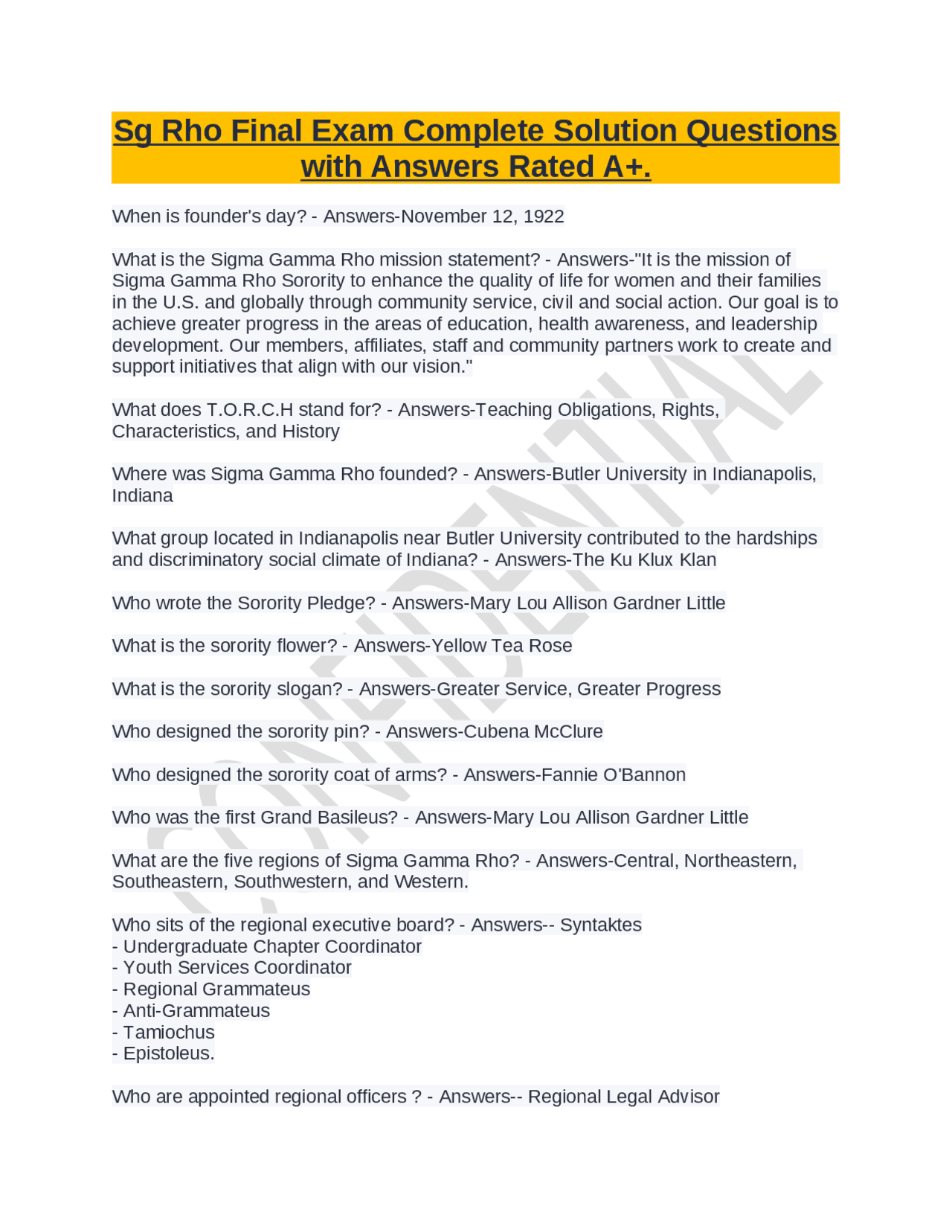 Sg Rho Final Exam Complete Solution Questions with Answers Rated A+ ...