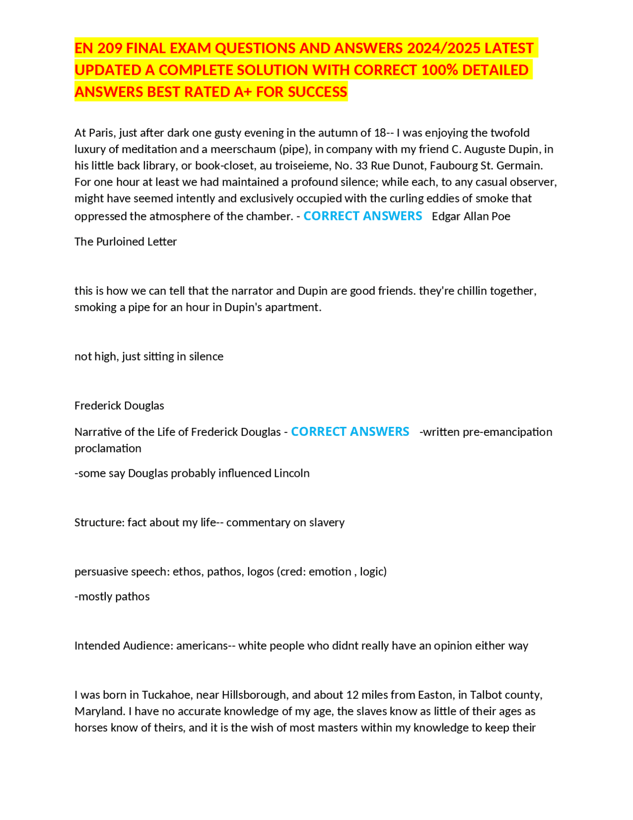 EN 209 FINAL EXAM QUESTIONS AND ANSWERS 2024/2025 LATEST UPDATED A ...