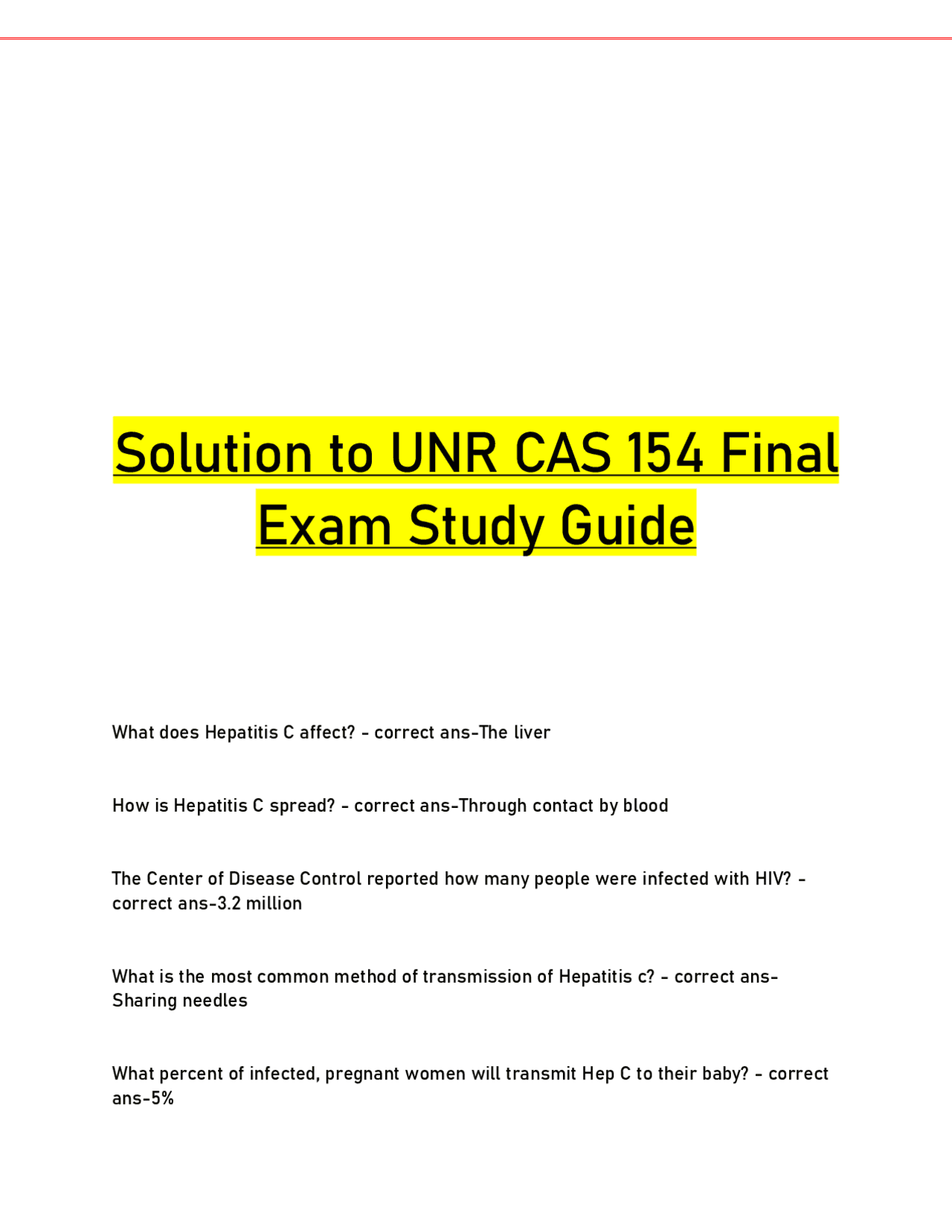 Solution to UNR CAS 154 Final Exam Study Guide.pdf Exams Nursing