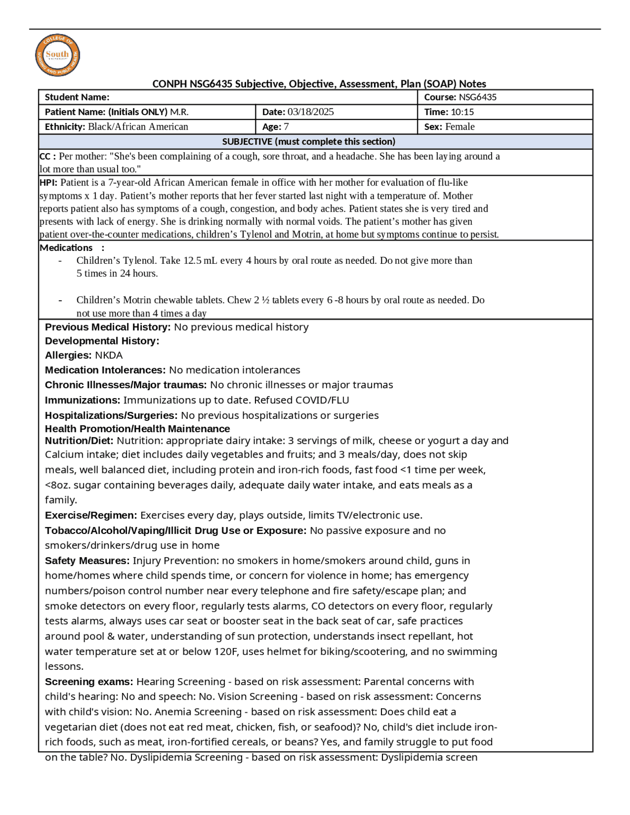 NSG6435 Week 1 SOAP NOTE (Answered) South University_ 2025/26 ...