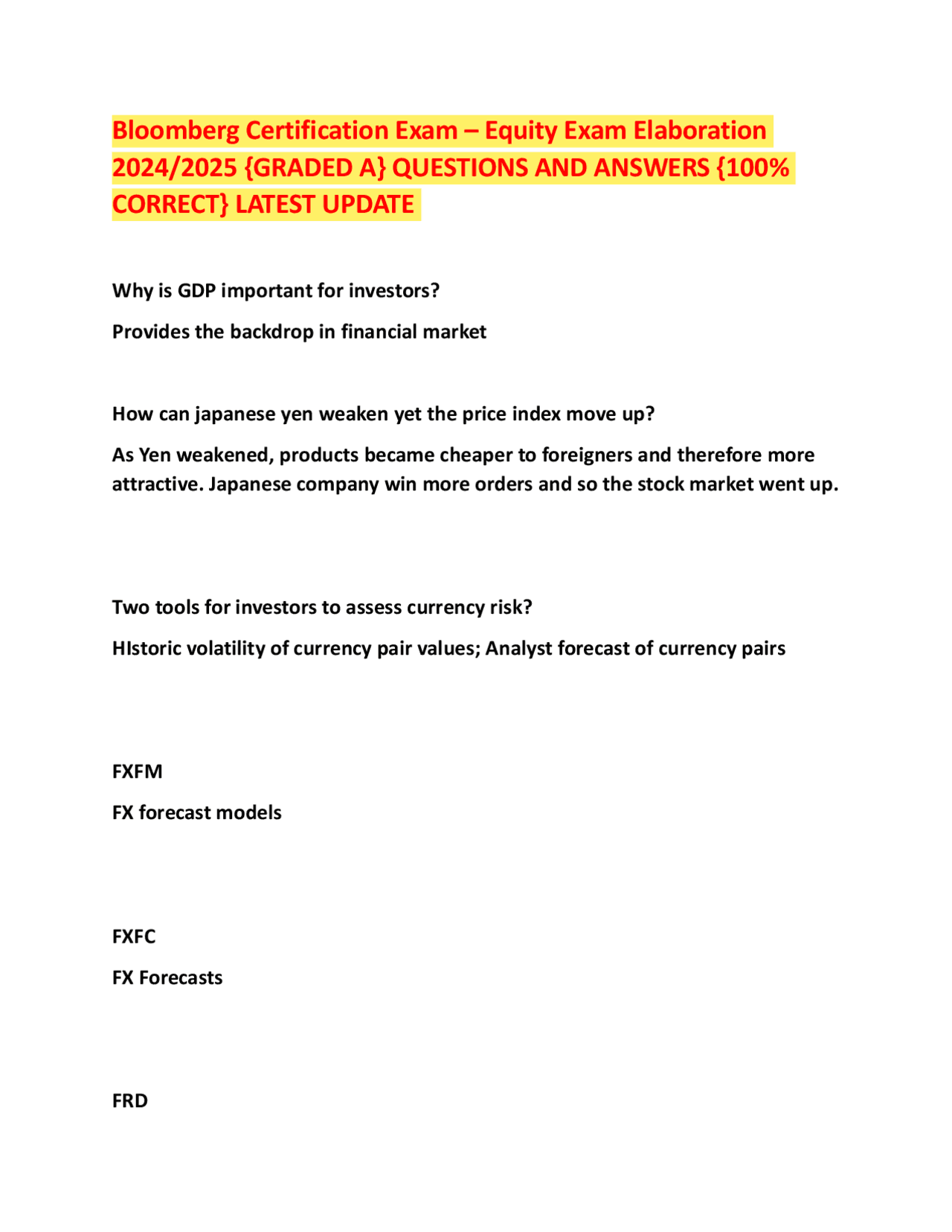 Bloomberg Certification Exam – Equity Exam Elaboration 2024/2025 ...