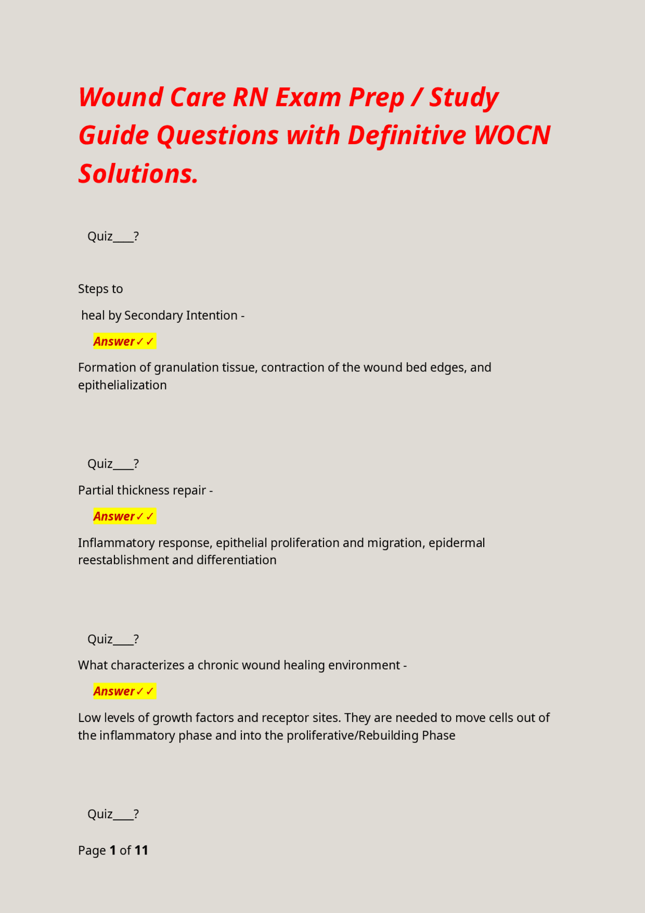Wound Care RN Exam Prep / Study Guide Questions with Definitive WOCN ...