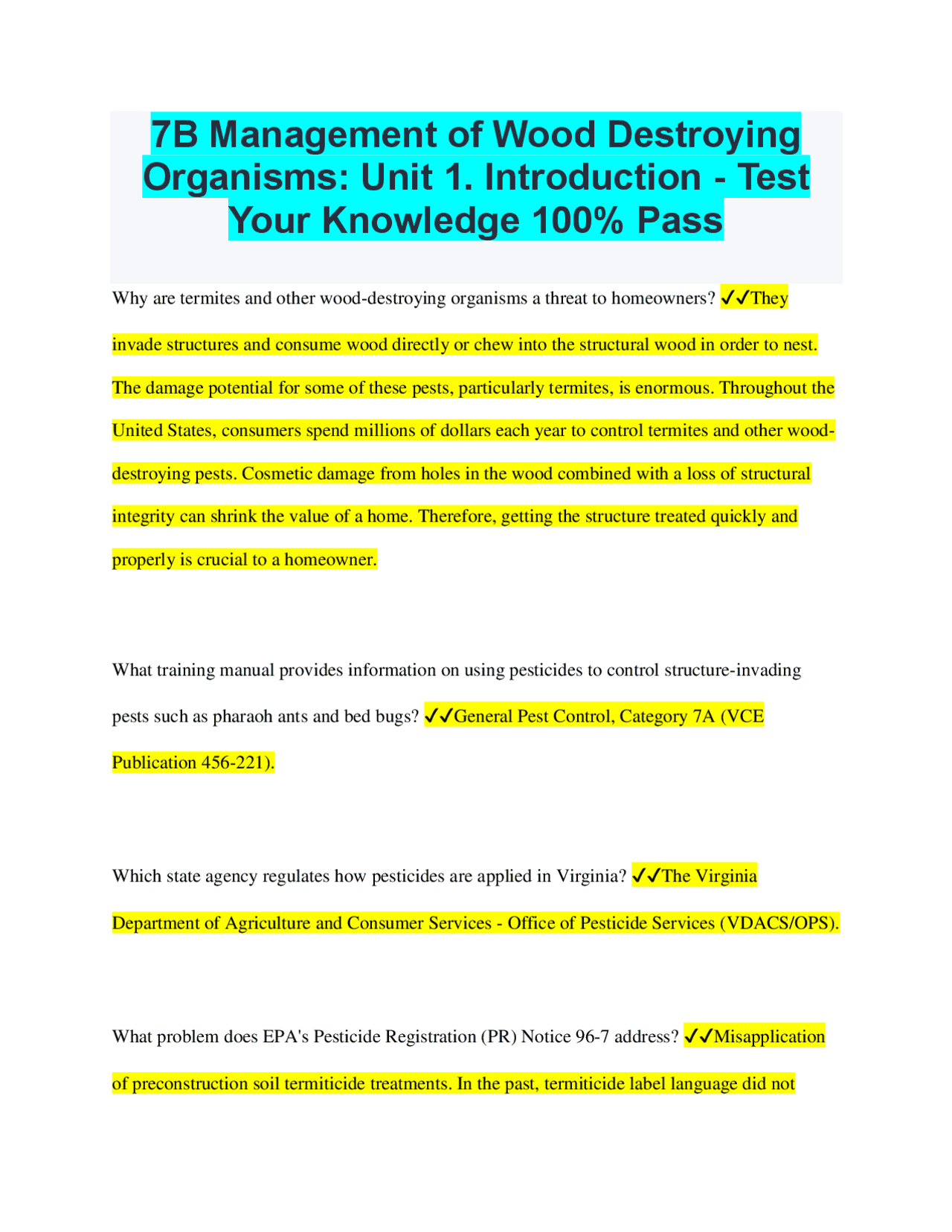 7B Management of Wood Destroying Organisms: Unit 1. Introduction - Test ...