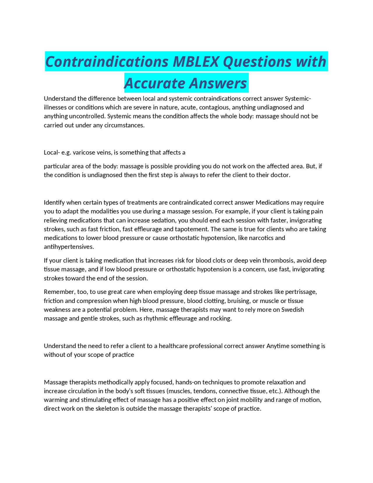 Contraindications MBLEX Questions with Accurate Answers | Exams ...