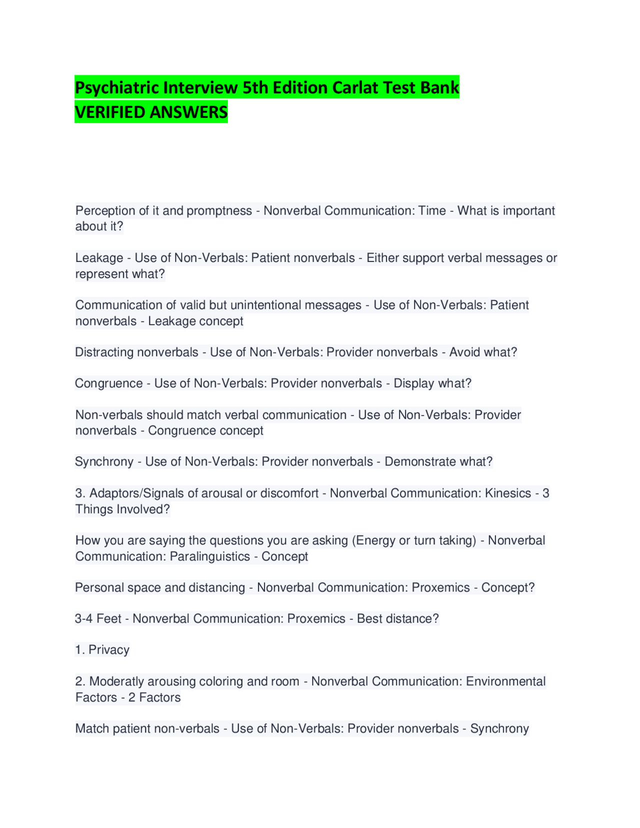 Psych Interview Questions Psychiatric Interview 5th Edition Carlat Test Bank VERIFIED ANSWERS ...