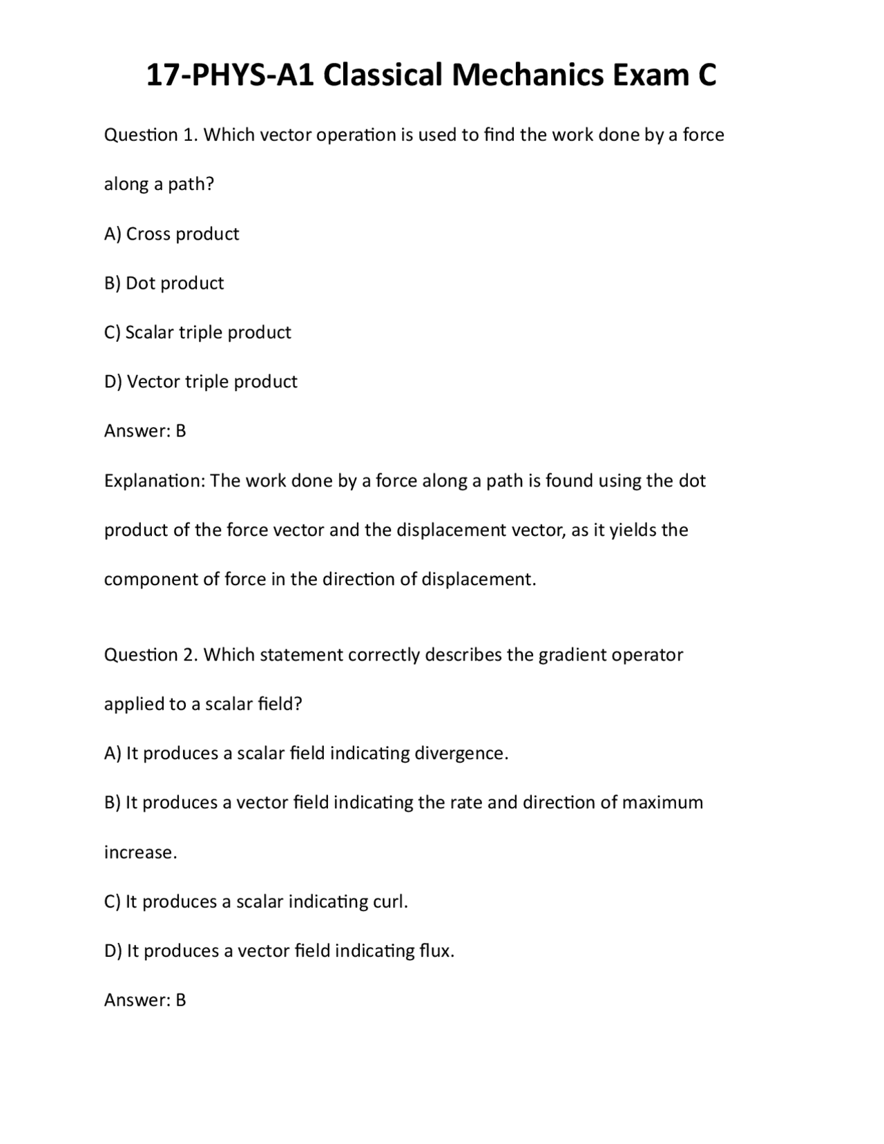 17 Phys A1 Classical Mechanics Exam C Exams Technology Docsity