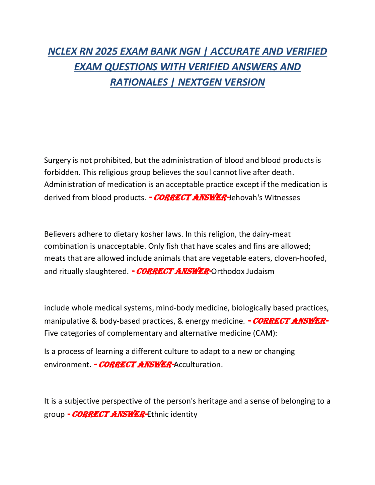 NCLEX RN 2025 EXAM BANK NGN | ACCURATE AND VERIFIED EXAM QUESTIONS WITH ...