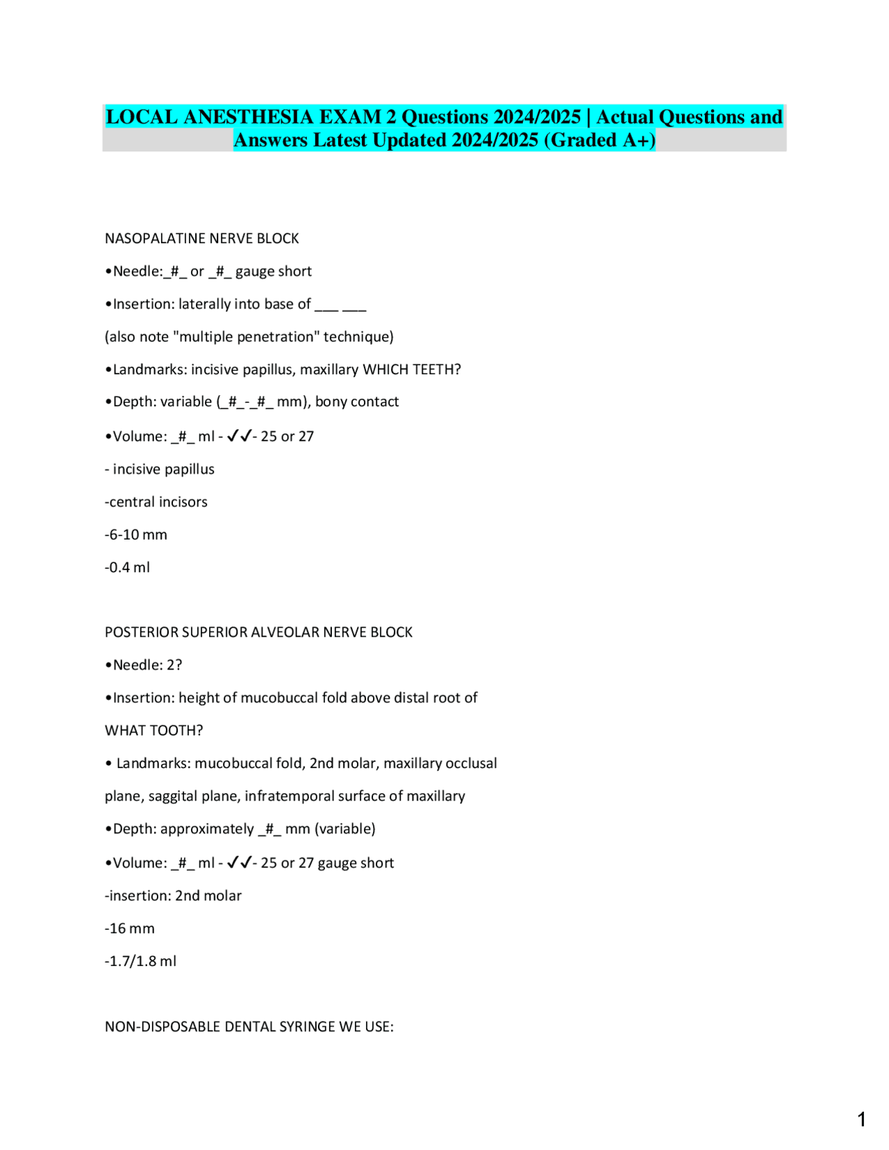LOCAL ANESTHESIA EXAM 2 Questions 2024/2025 | Actual Questions and ...