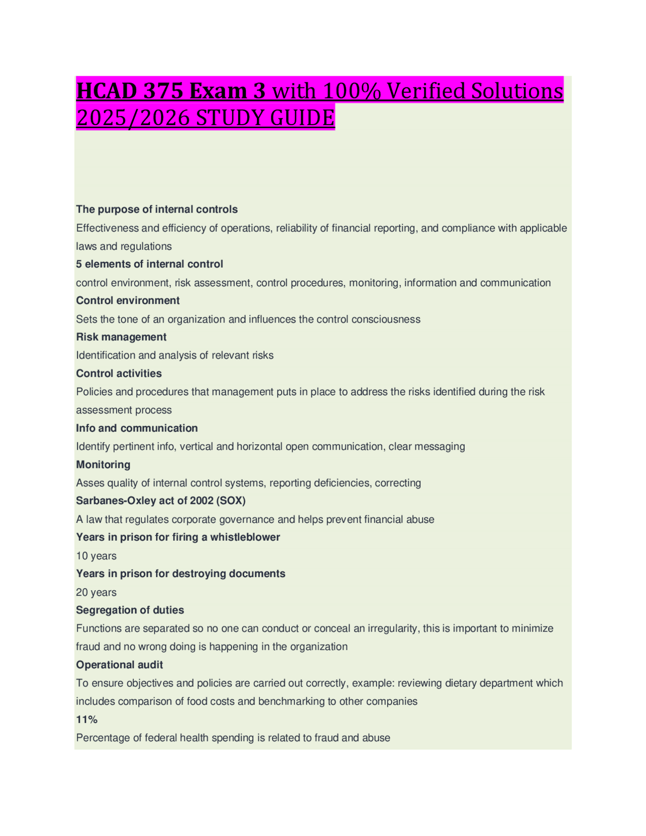 HCAD 375 Exam 3 with 100% Verified Solutions 2025/2026 STUDY GUIDE ...