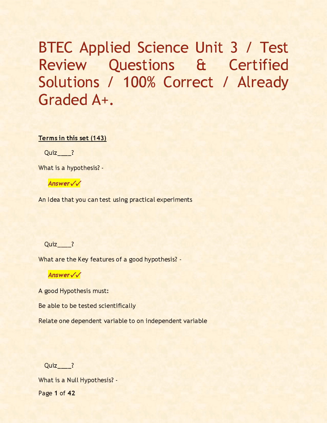 BTEC Applied Science Unit 3 / Test Review Questions & Certified ...