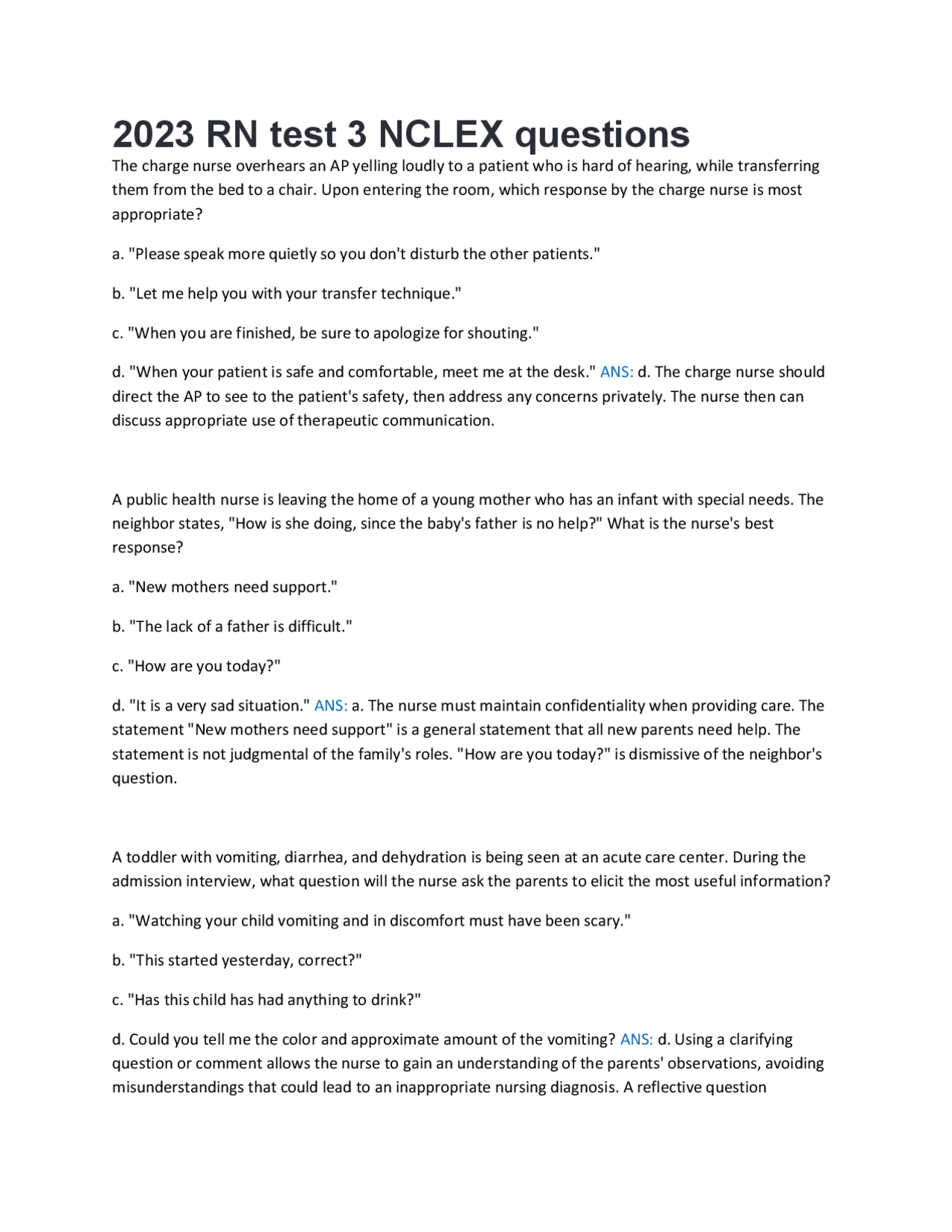 RN NCLEX test 3 2023/2024. 130 Questions And Answers | Exams Nursing ...