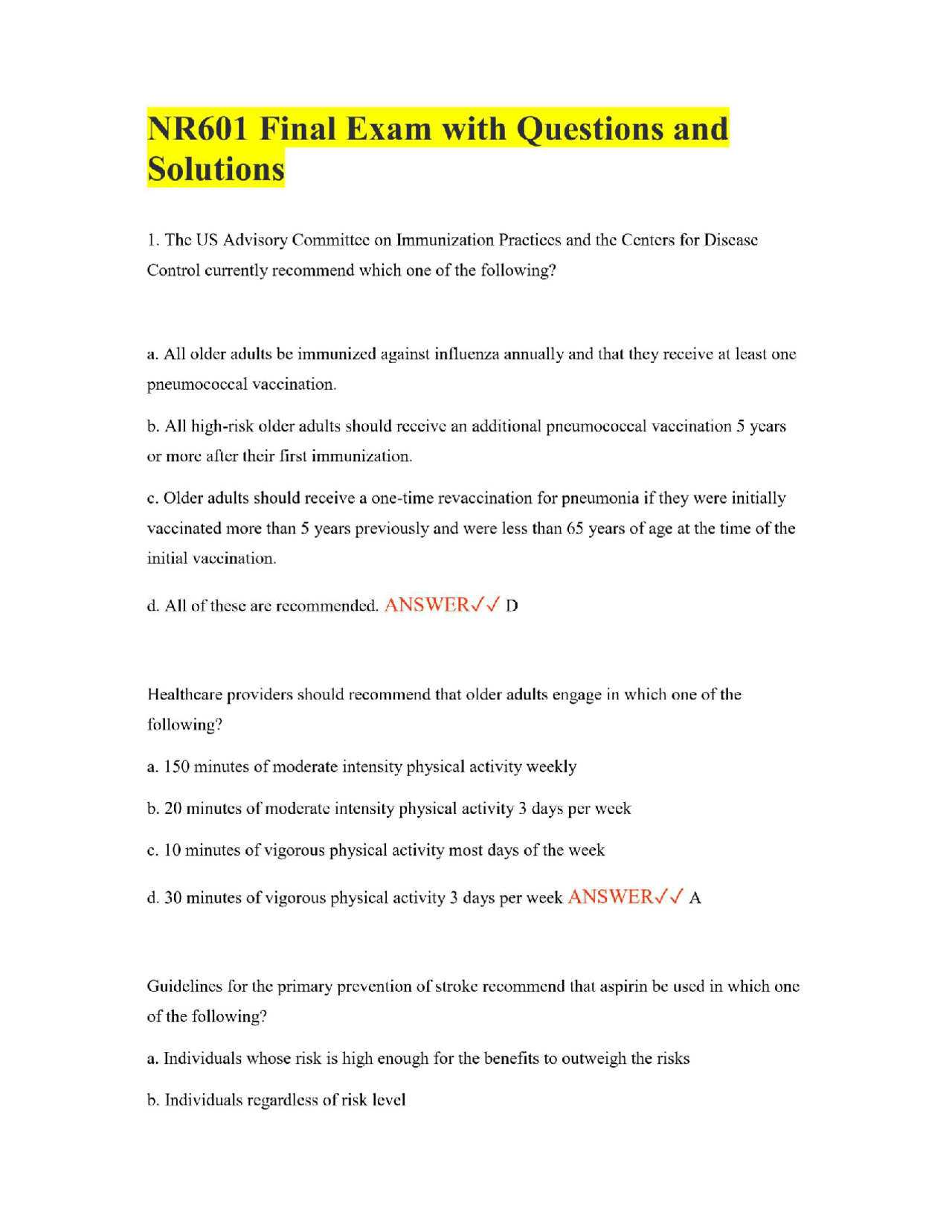 NR601 Final Exam with Questions and Solutions | Exams Nursing | Docsity