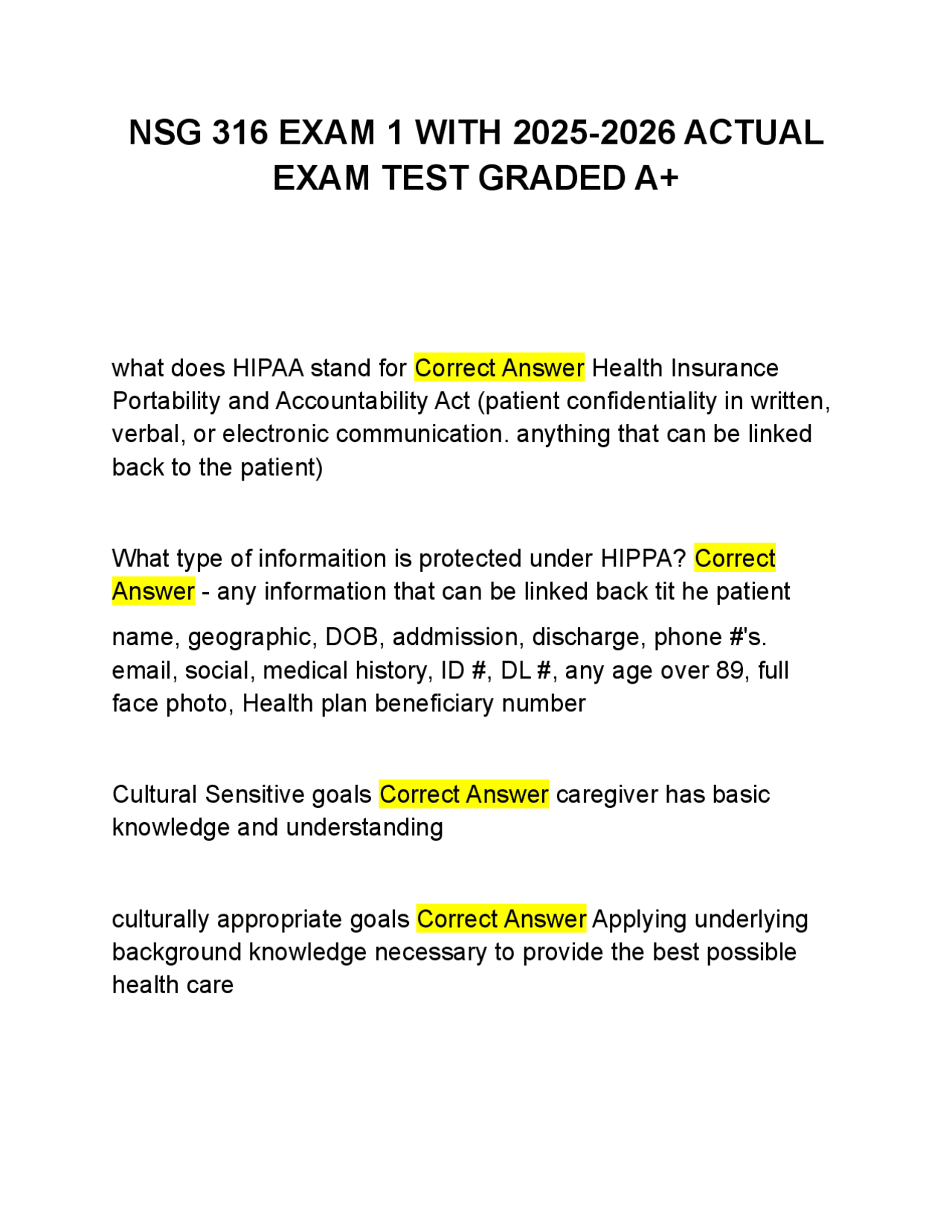 NSG 316 Exam 1 Study Guide: Key Nursing Concepts & Assessment ...