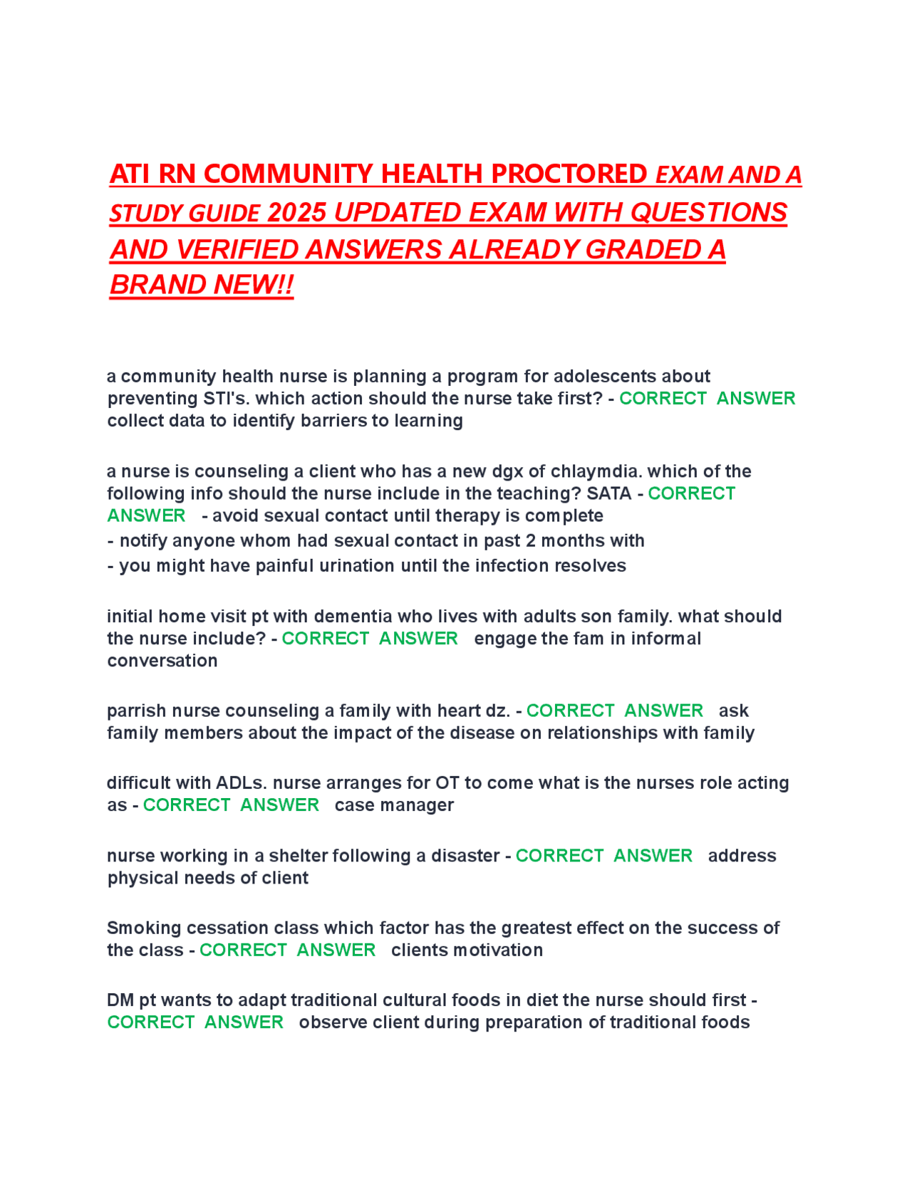 ATI RN COMMUNITY HEALTH PROCTORED EXAM AND A STUDY GUIDE 2025 UPDATED ...