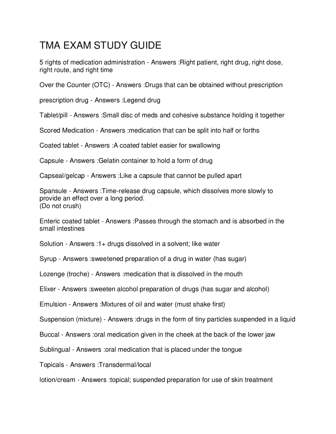Medication Administration Study Guide: Key Concepts and Definitions ...