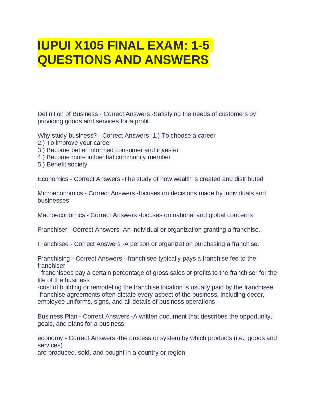 IUPUI X105 FINAL EXAM 1-5 QUESTIONS AND ANSWERS | Exams Advanced ...