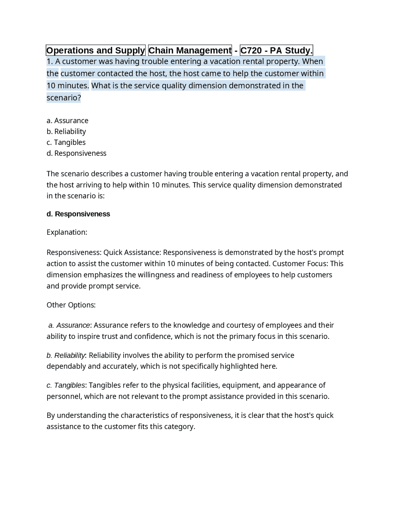 Operations and Supply Chain Management - C720 - PA Study. | Study ...