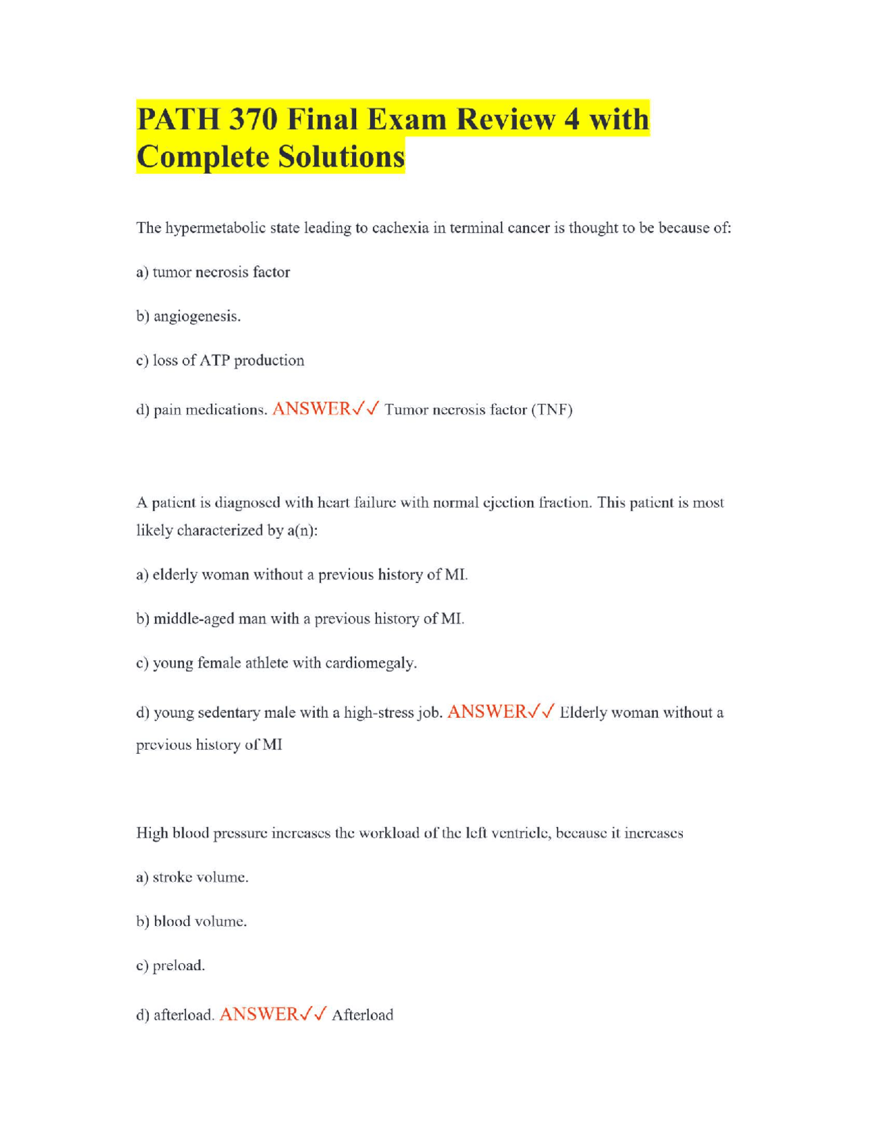 PATH 370 Final Exam Review 4 with Complete Solutions | Exams Nursing ...