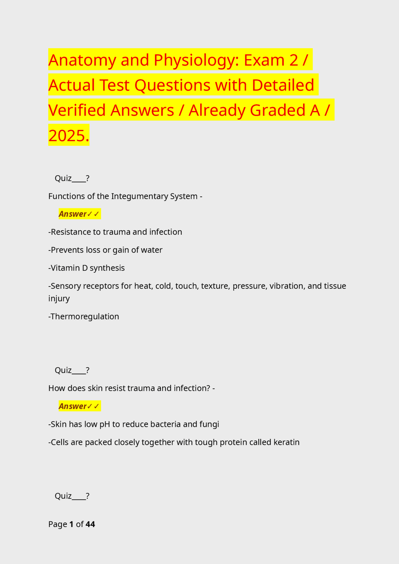 Anatomy and Physiology: Exam 2 / Actual Test Questions with Detailed ...